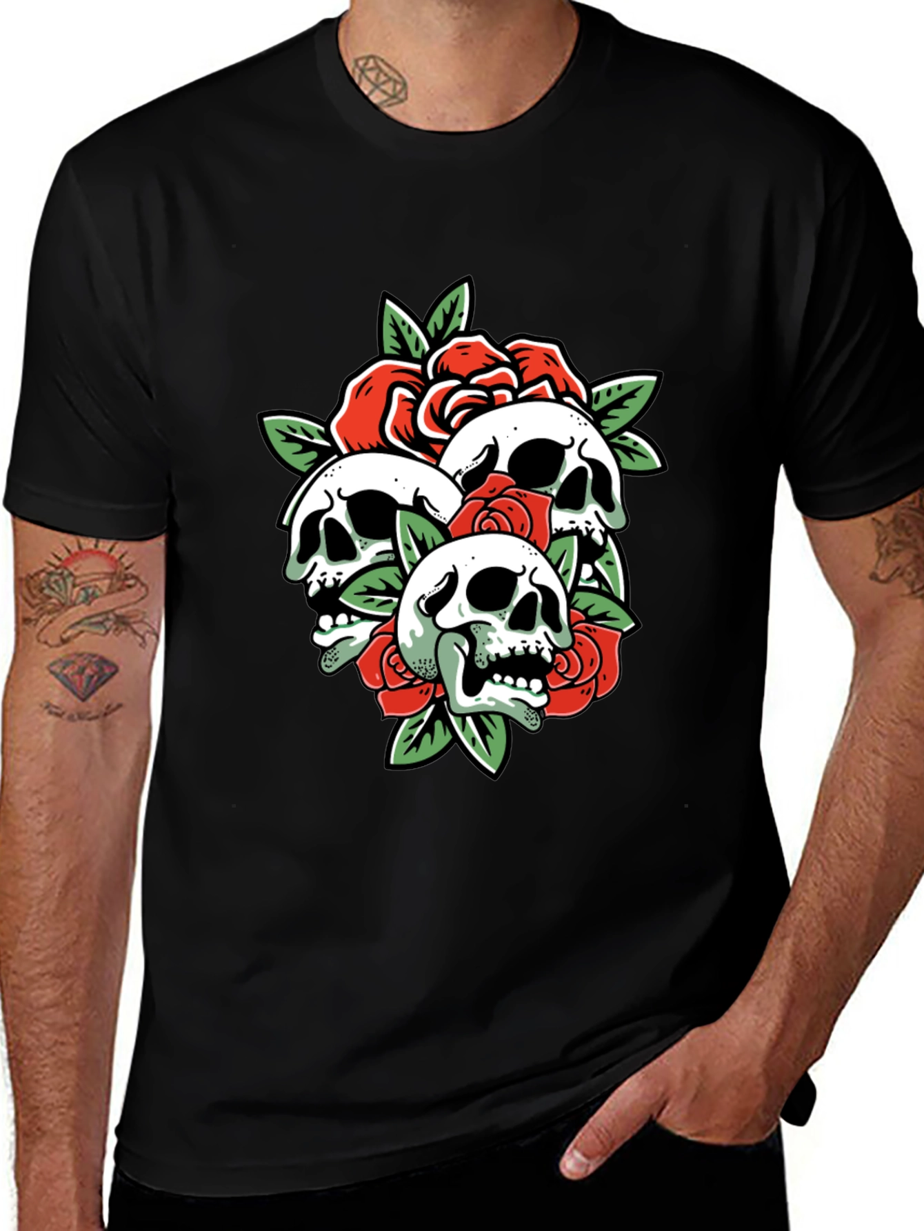 Skull & Roses Graphic Tee - Edgy Menswear
