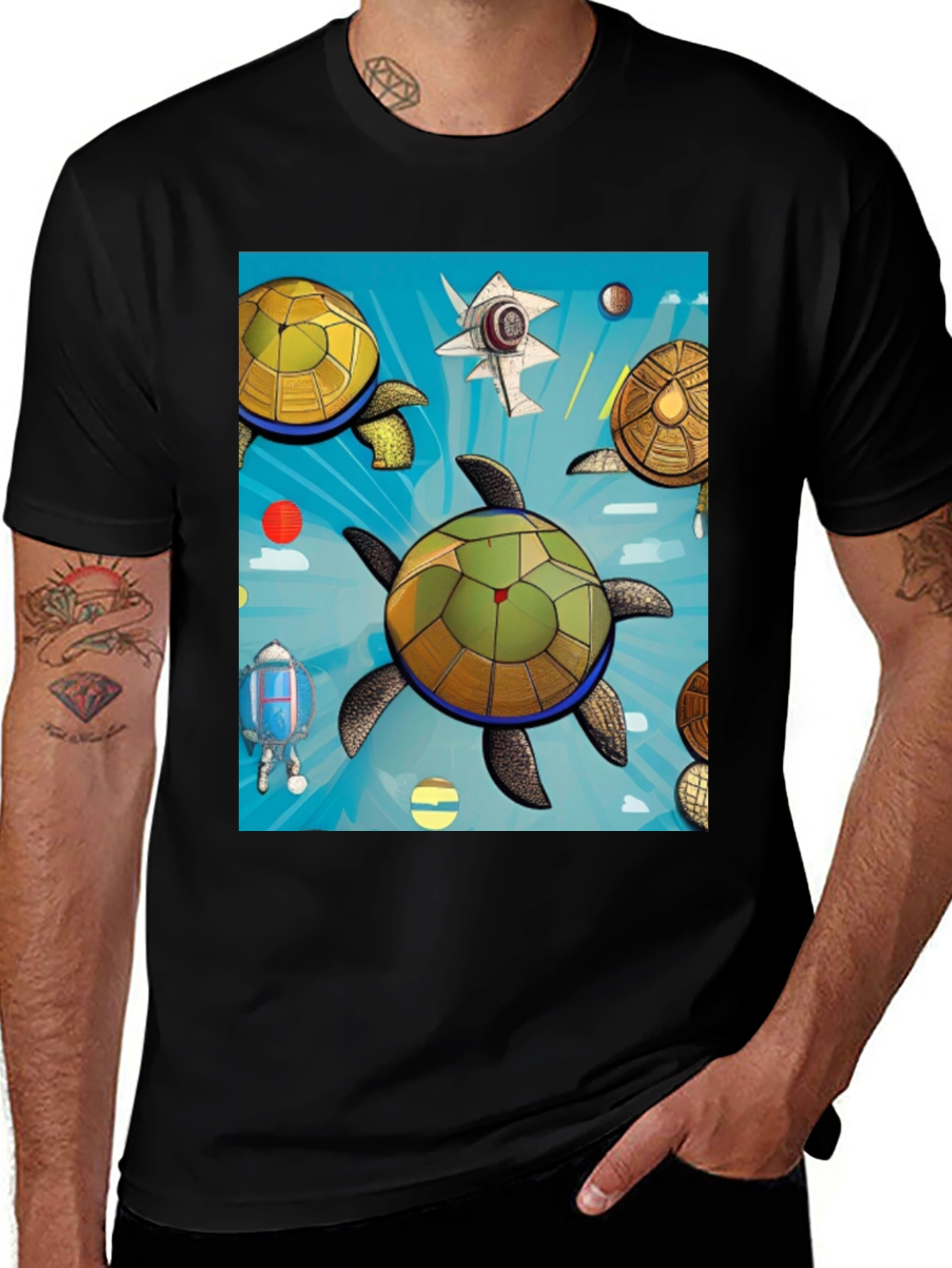 Variant 16 of Space Turtle Graphic Tee - Premium Black Cotton
