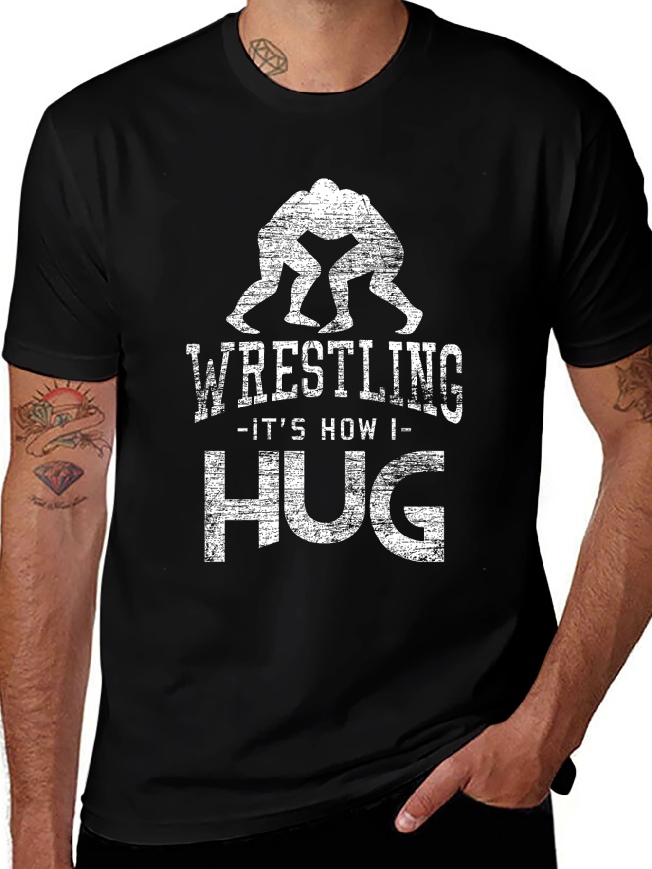 Variant 28 of Wrestling Is How I Hug Graphic Tee - Black