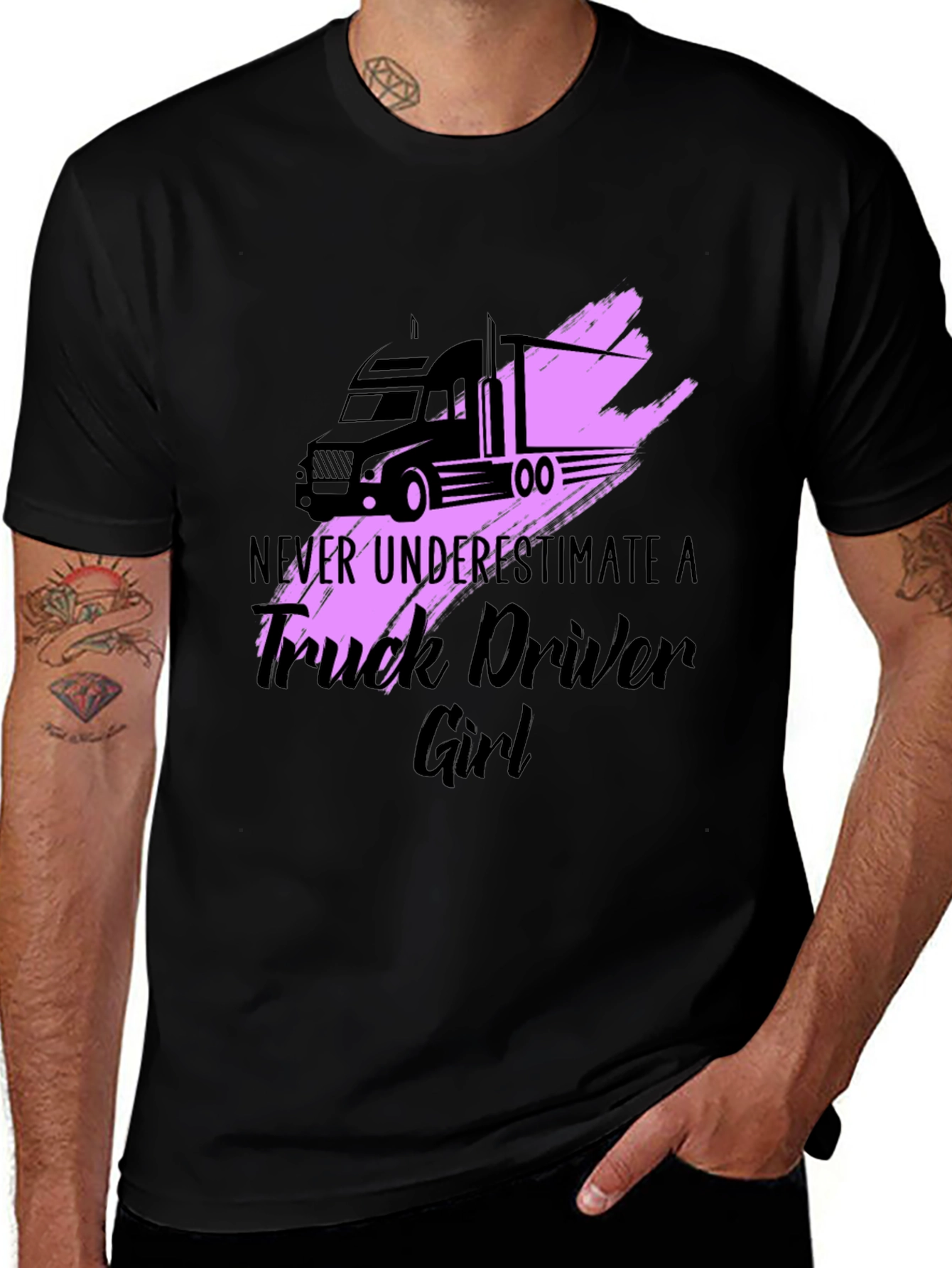Variant 4 of Truck Driver Girl Graphic Tee - Black
