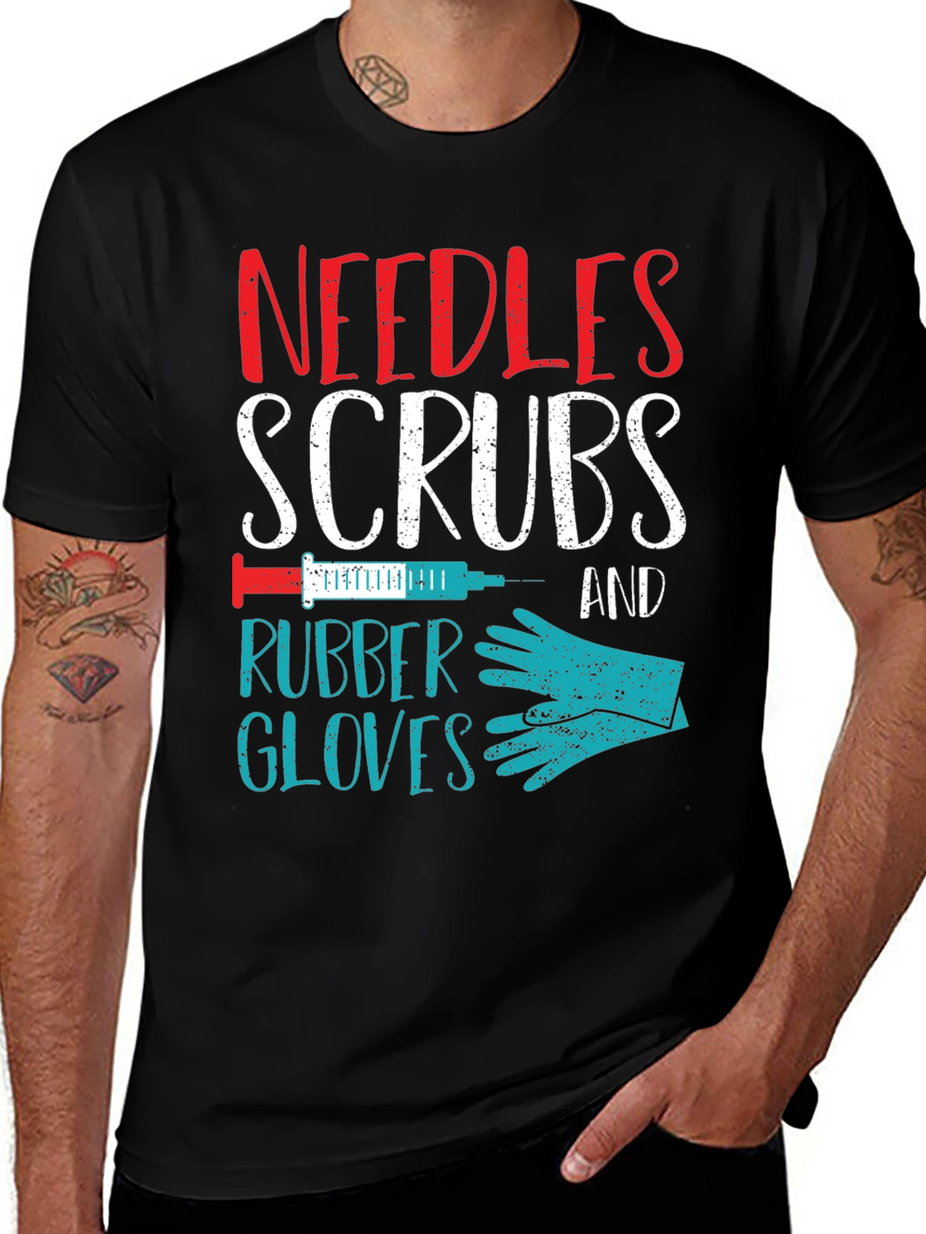 Variant 30 of Needles Scrubs & Rubber Gloves Nurse T-Shirt