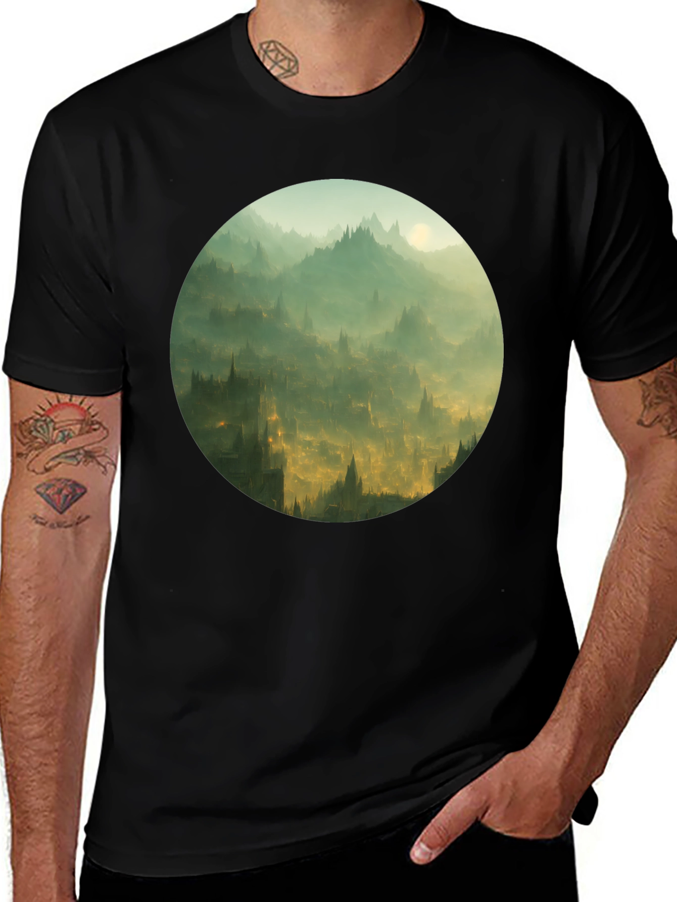 Variant 27 of Fantasy Landscape Graphic Black T-Shirt