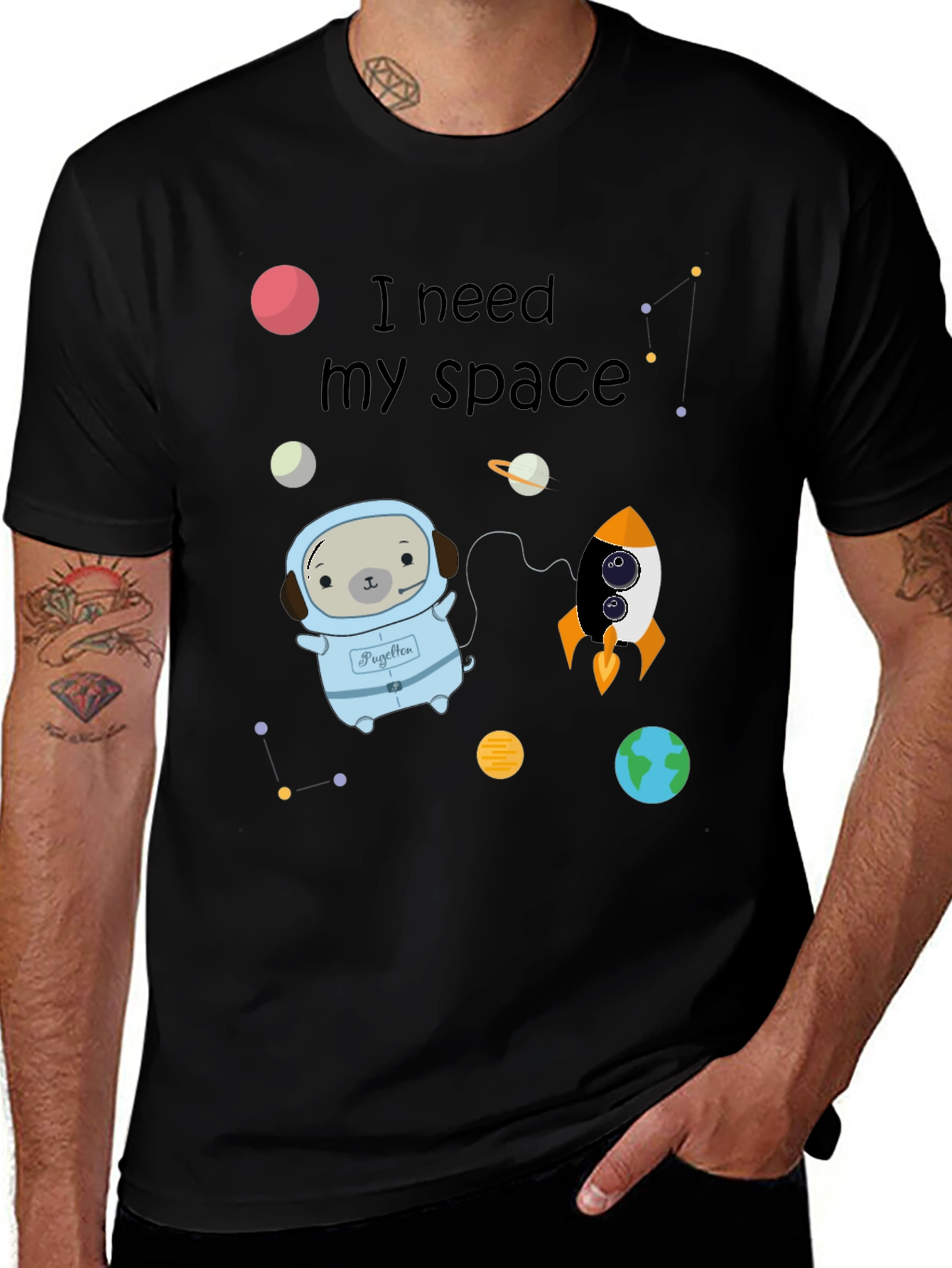 Variant 14 of I Need My Space Pug Black T-Shirt