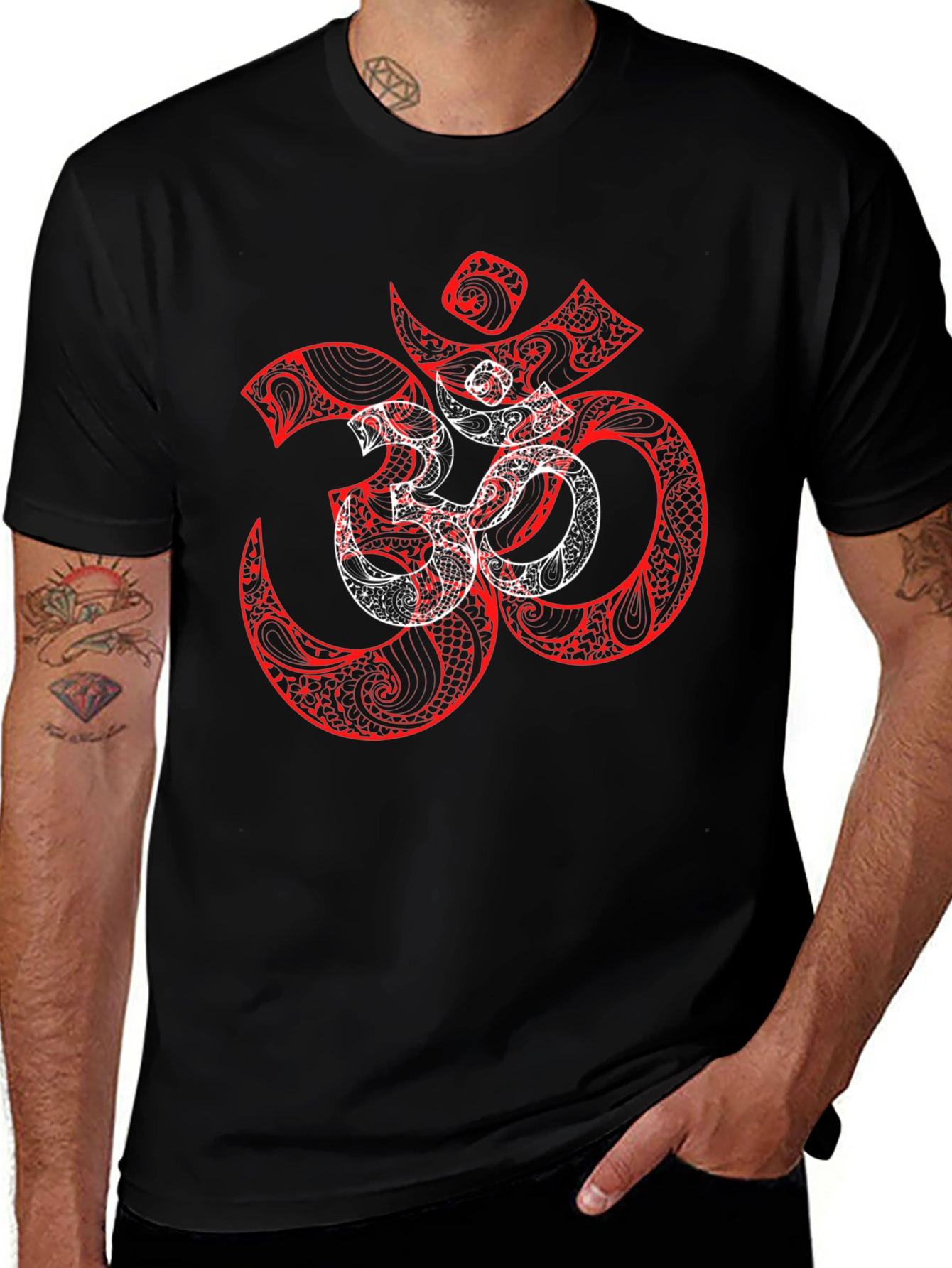Om Symbol Graphic Tee - Black Cotton Blend Shirt