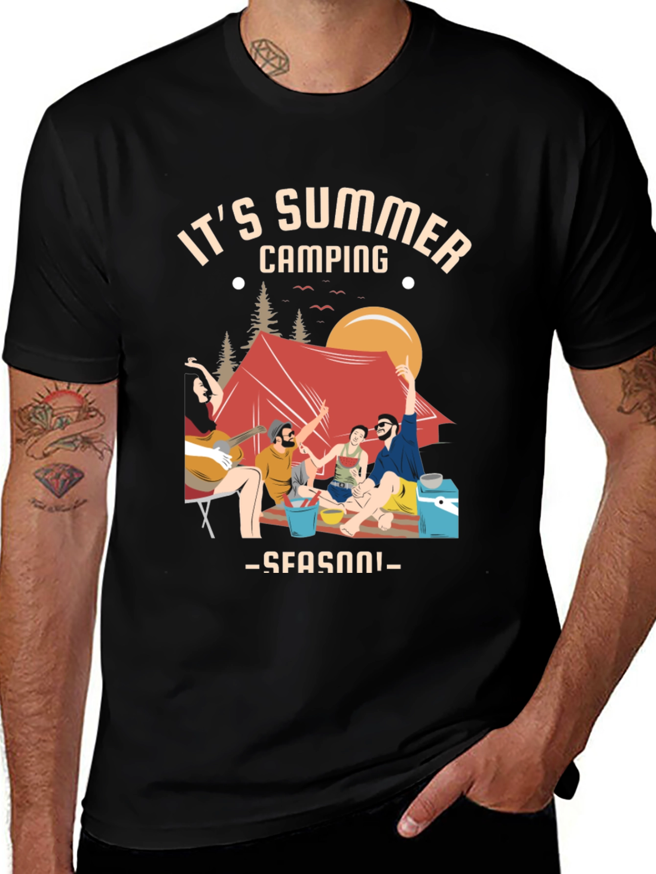 Variant 7 of Summer Camping Graphic Tee - Black Unisex T-Shirt