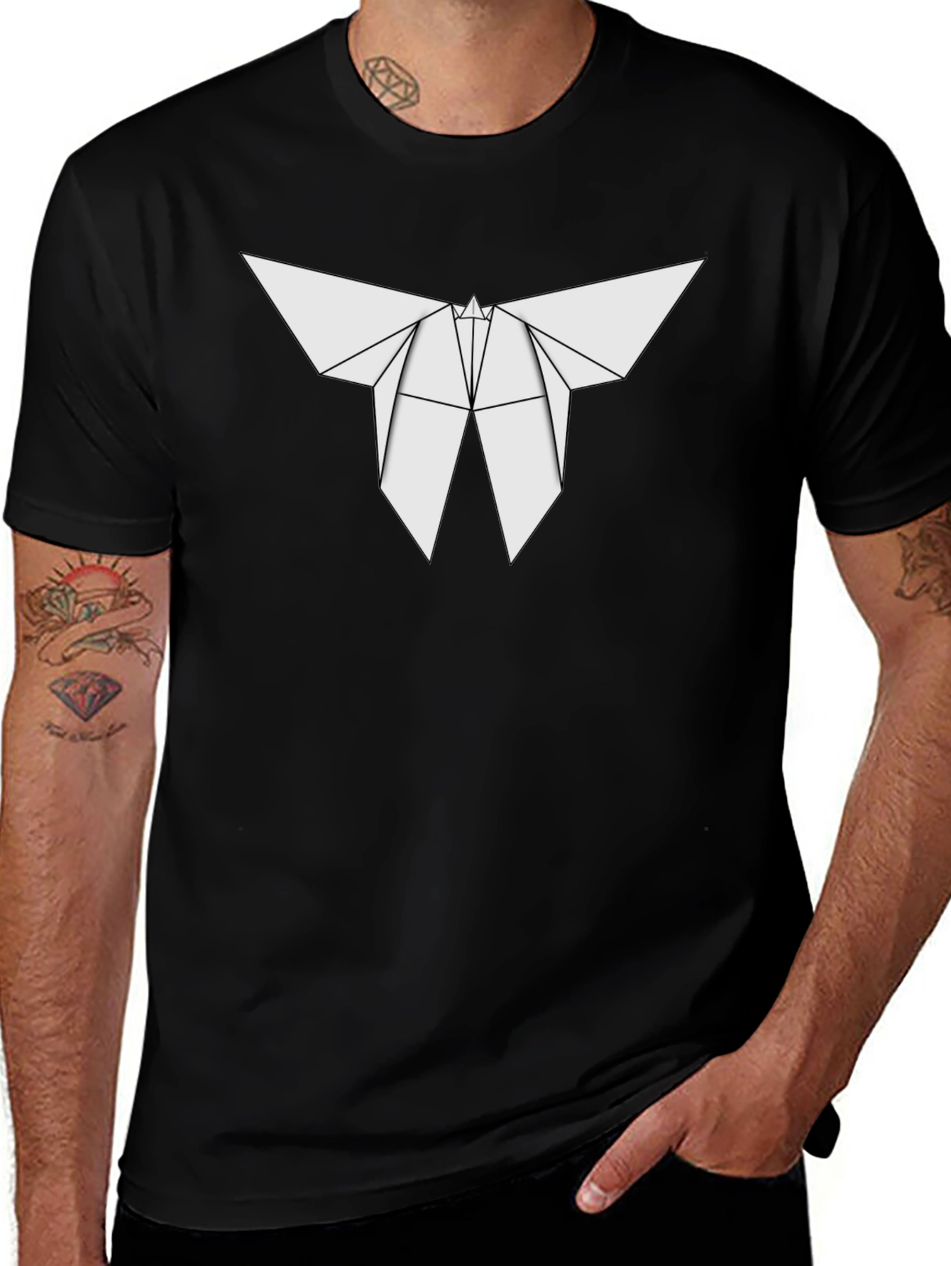 Variant 23 of Origami Butterfly Graphic Tee - Stylish Black T-Shirt