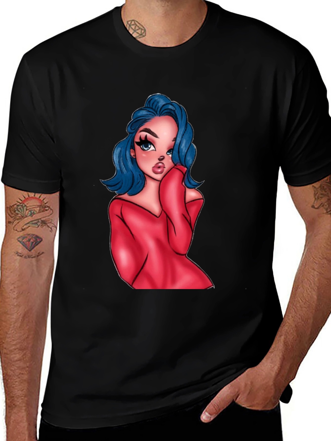 Variant 18 of Cartoon Girl Graphic Black T-Shirt