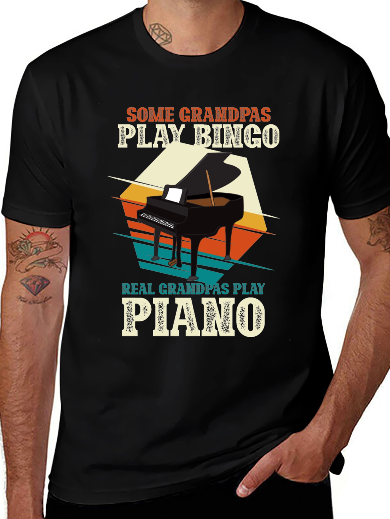 Variant 14 of Grandpa Piano Player Graphic T-Shirt