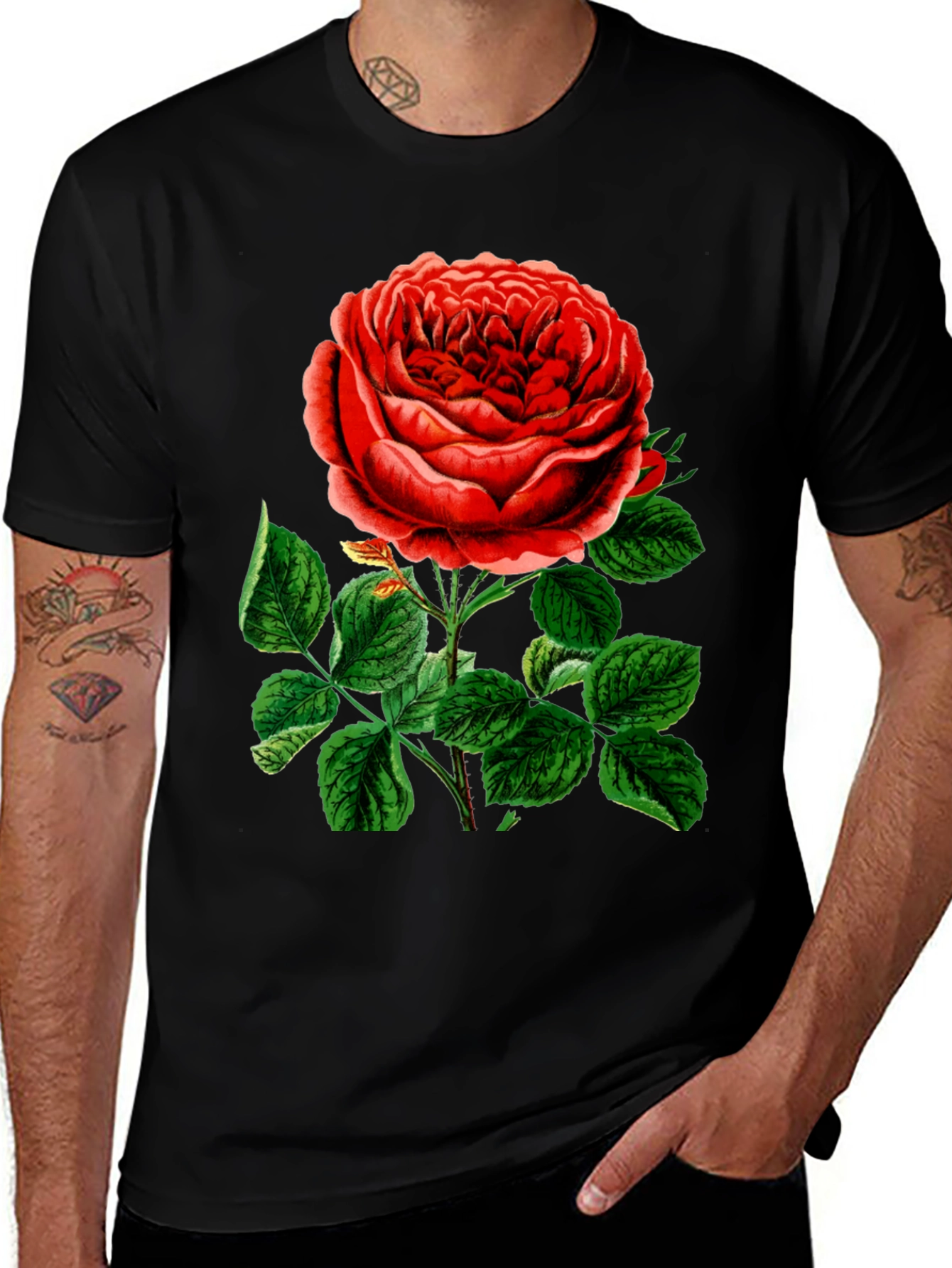 Variant 22 of Vintage Rose Graphic Black T-Shirt