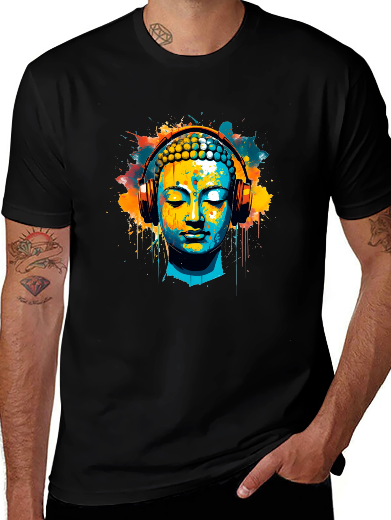 Variant 10 of Buddha Beats Graphic Tee - Men's Black T-Shirt