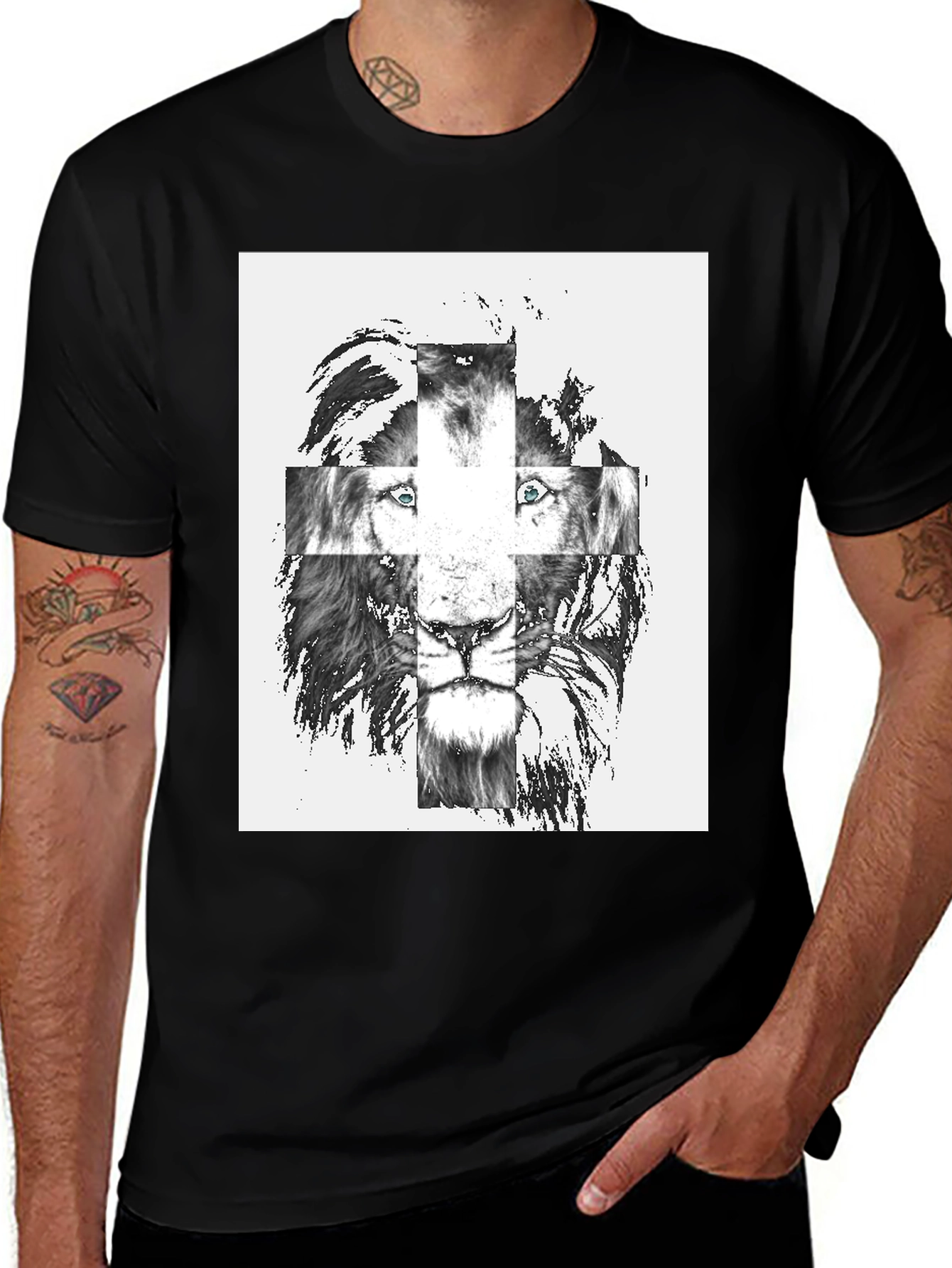 Variant 20 of Lion Cross Graphic Tee - Men's Black T-Shirt