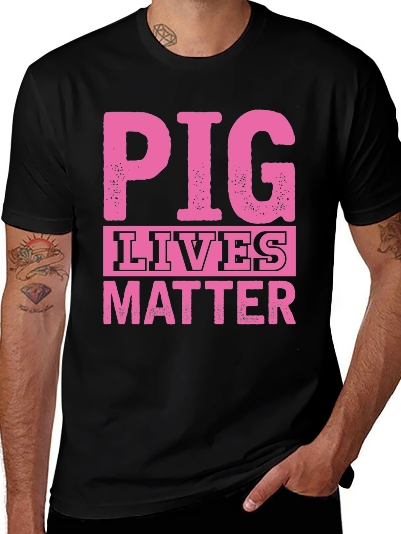 Variant 4 of Pig Lives Matter Graphic Tee - Black Crewneck T-Shirt