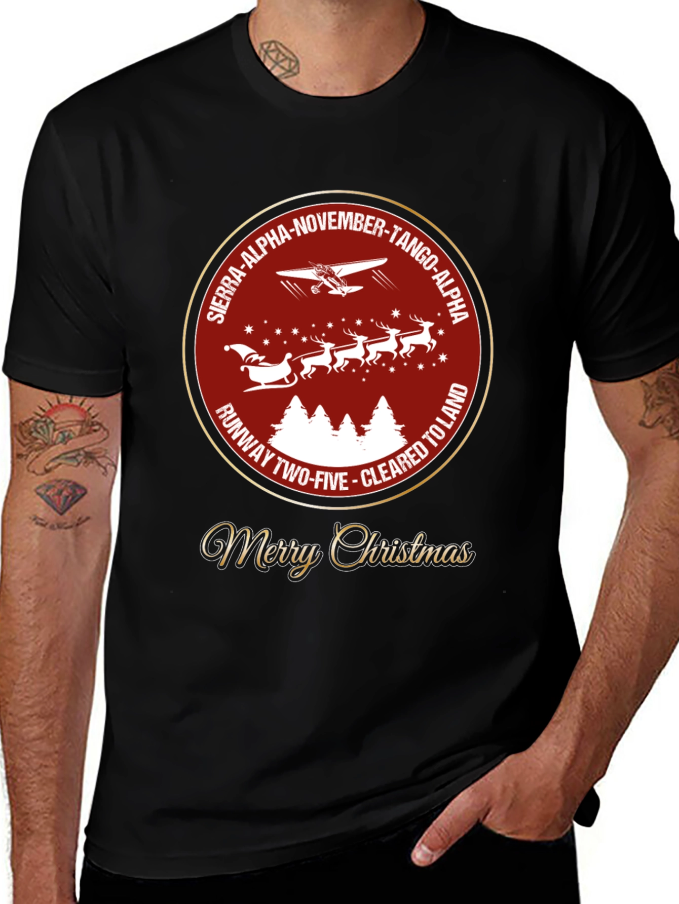 Aviation Christmas T-Shirt: Runway 25 Cleared to Land Tee