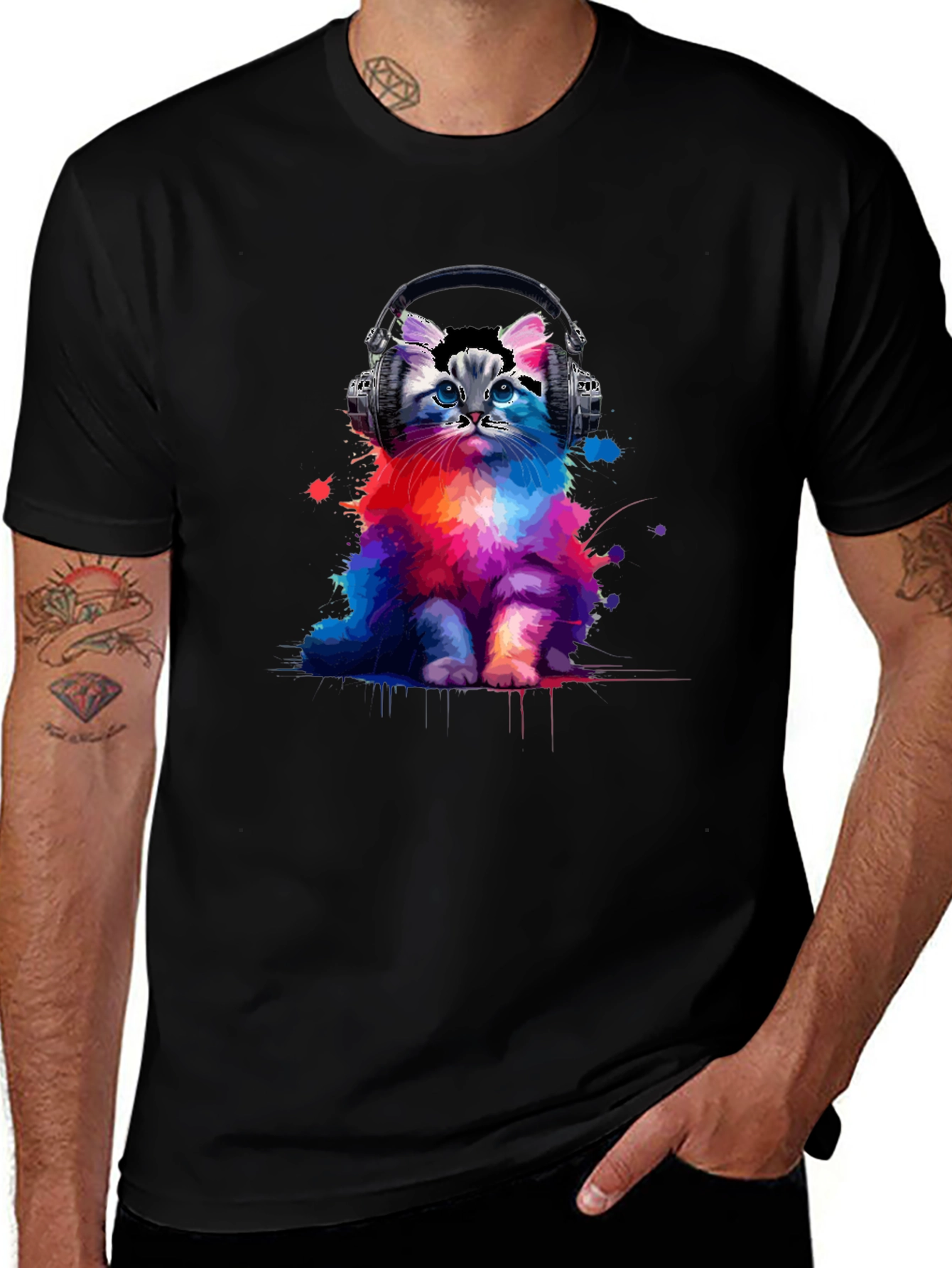 Variant 22 of Cool Cat Headphones Graphic T-Shirt