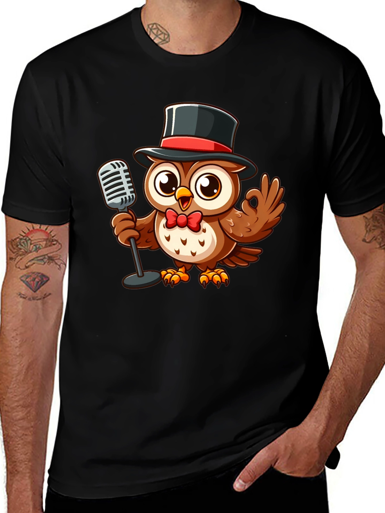 Variant 3 of Owl Singer Graphic Tee - Black T-Shirt