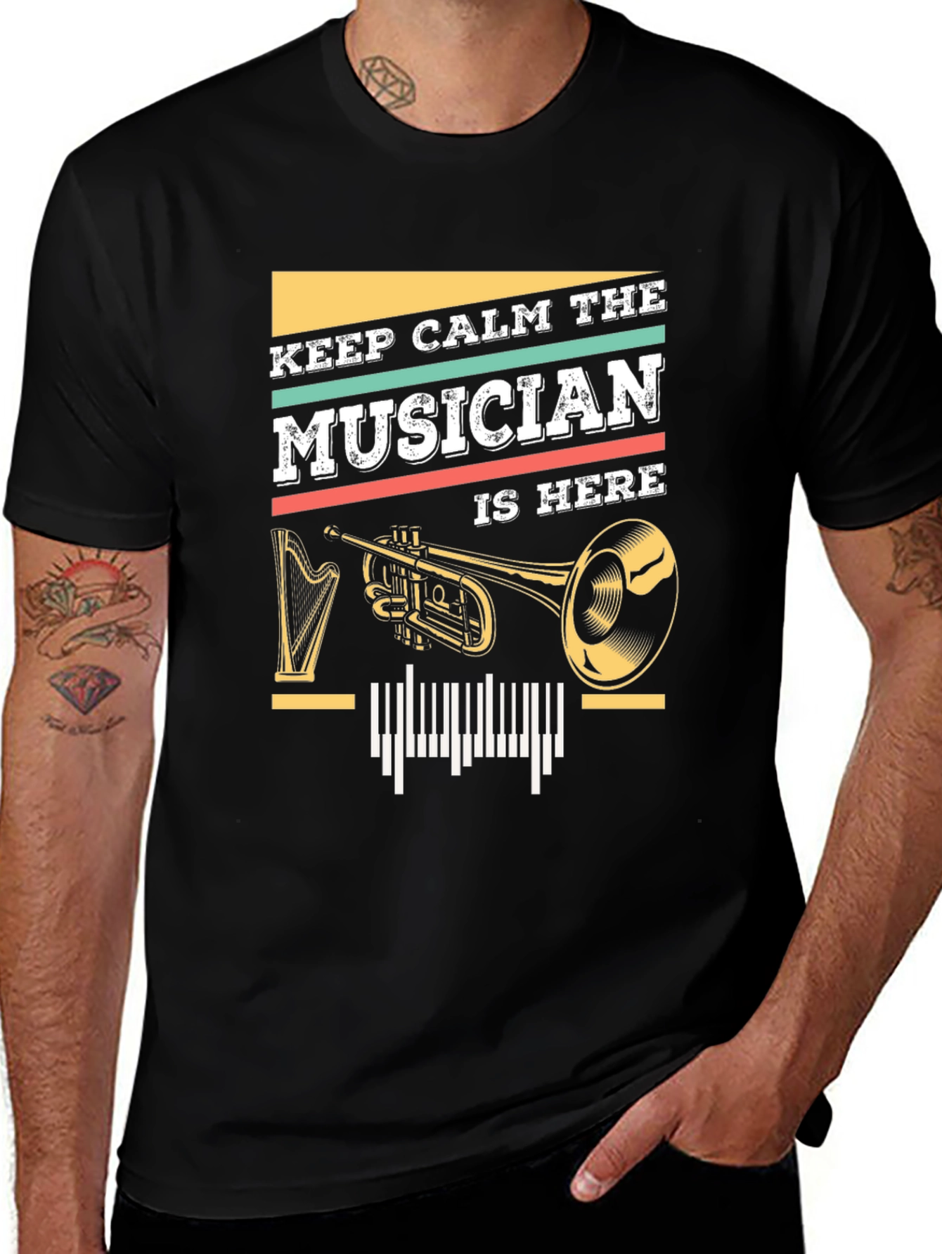 Variant 16 of Musician T-Shirt: Keep Calm, Music Is Here Graphic Tee