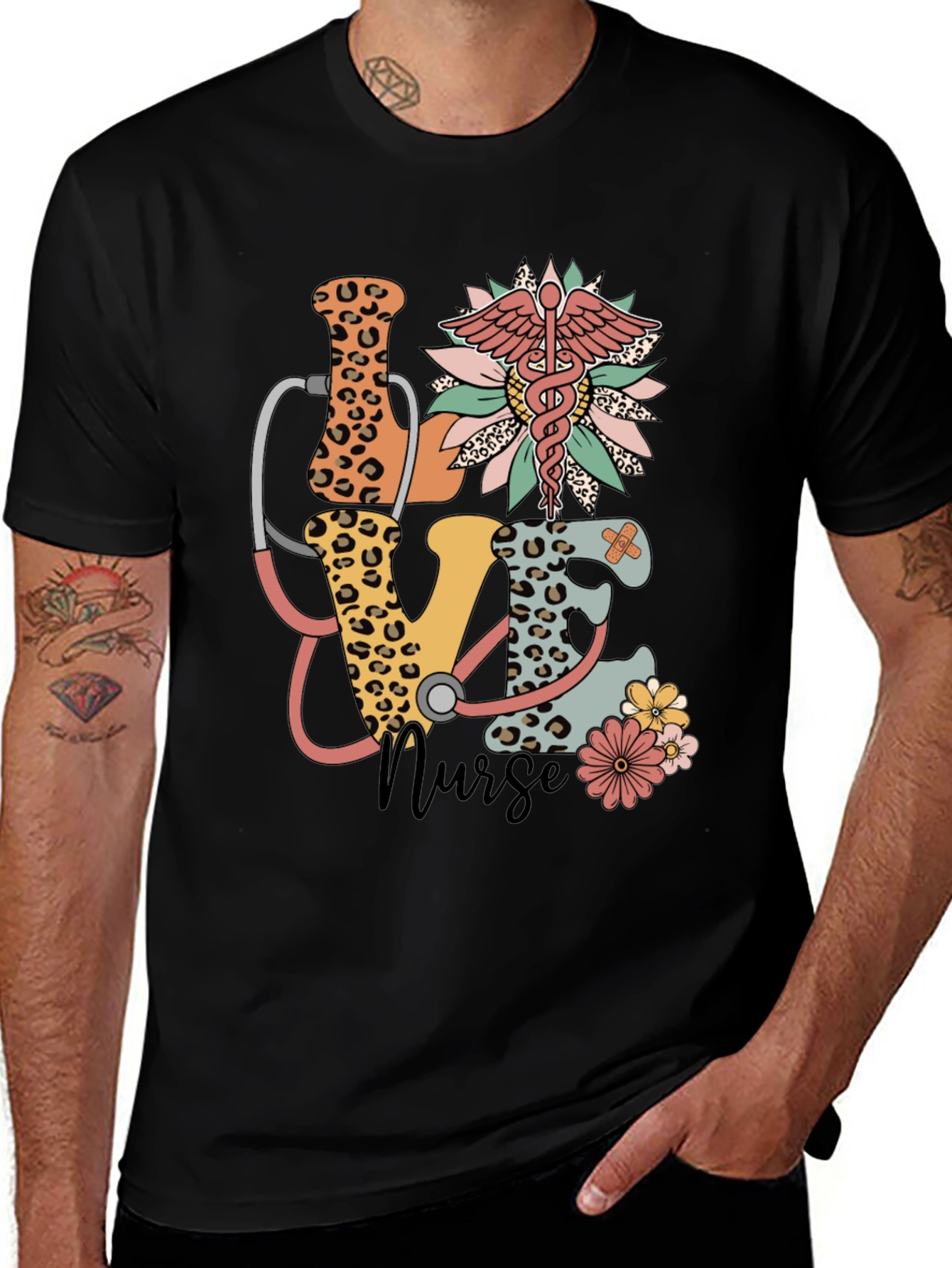 Nurse Love Leopard Print Graphic T-Shirt