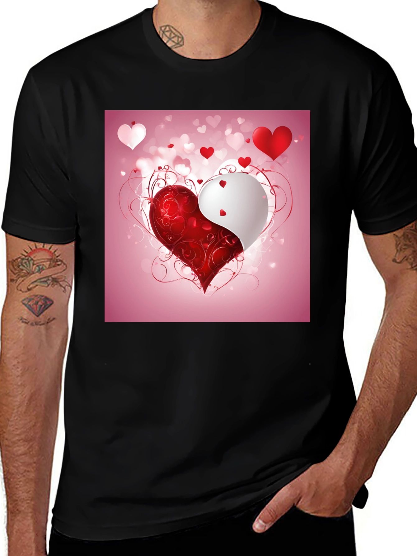 Variant 7 of Yin Yang Heart Graphic Tee - Stylish & Unique Design