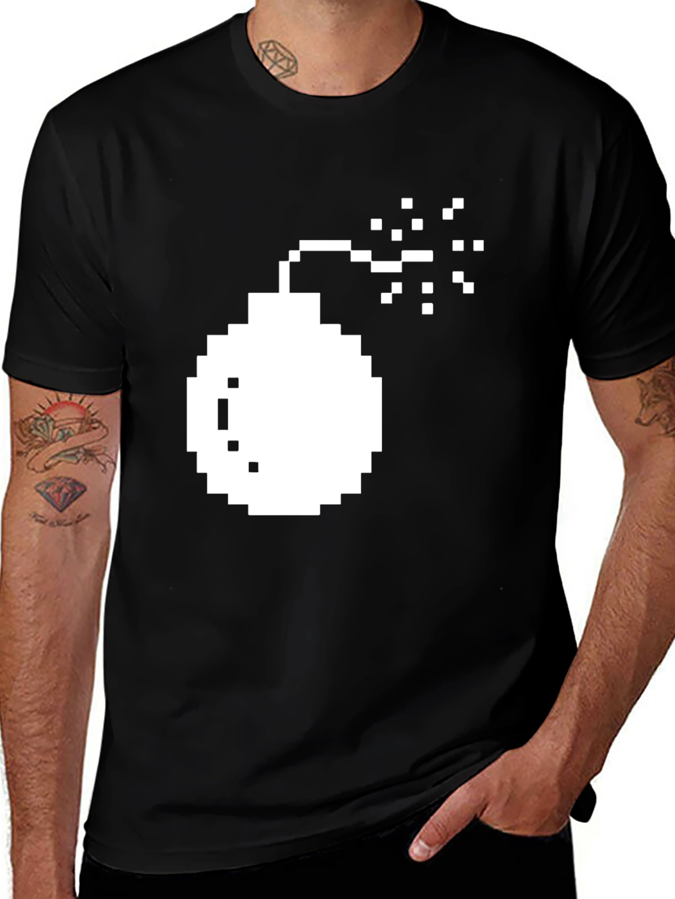 Variant 17 of Pixel Bomb Graphic Tee - Black Short Sleeve Cotton Shirt