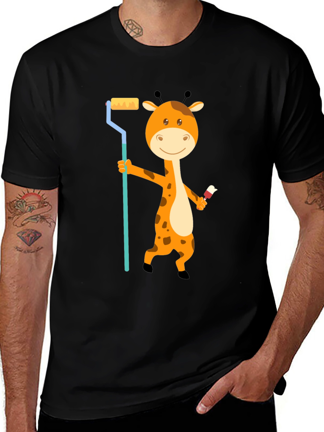Variant 2 of Giraffe Painter T-Shirt - Cute Cartoon Animal Design