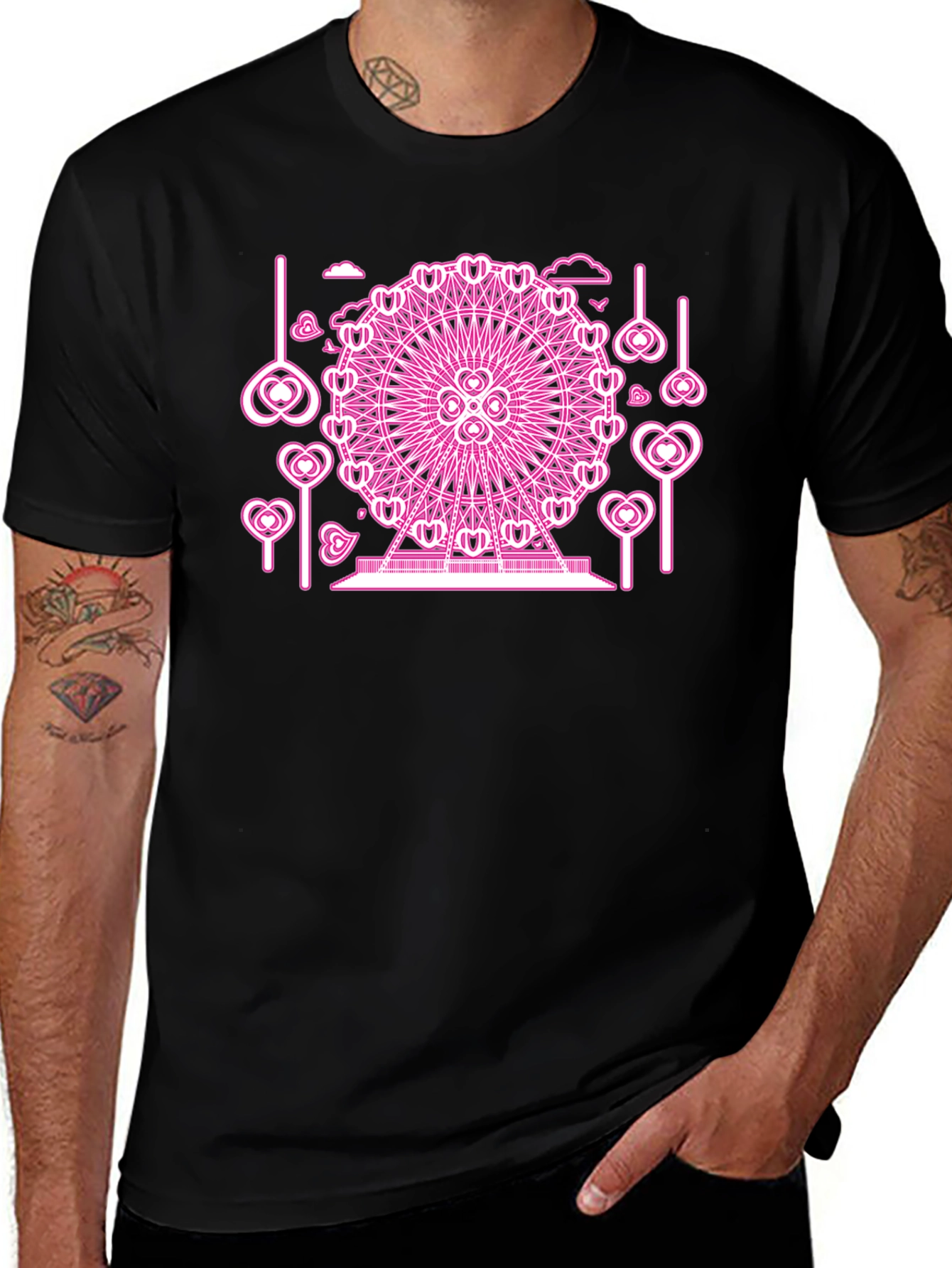 Black Pink Neon Ferris Wheel Graphic Tee main image