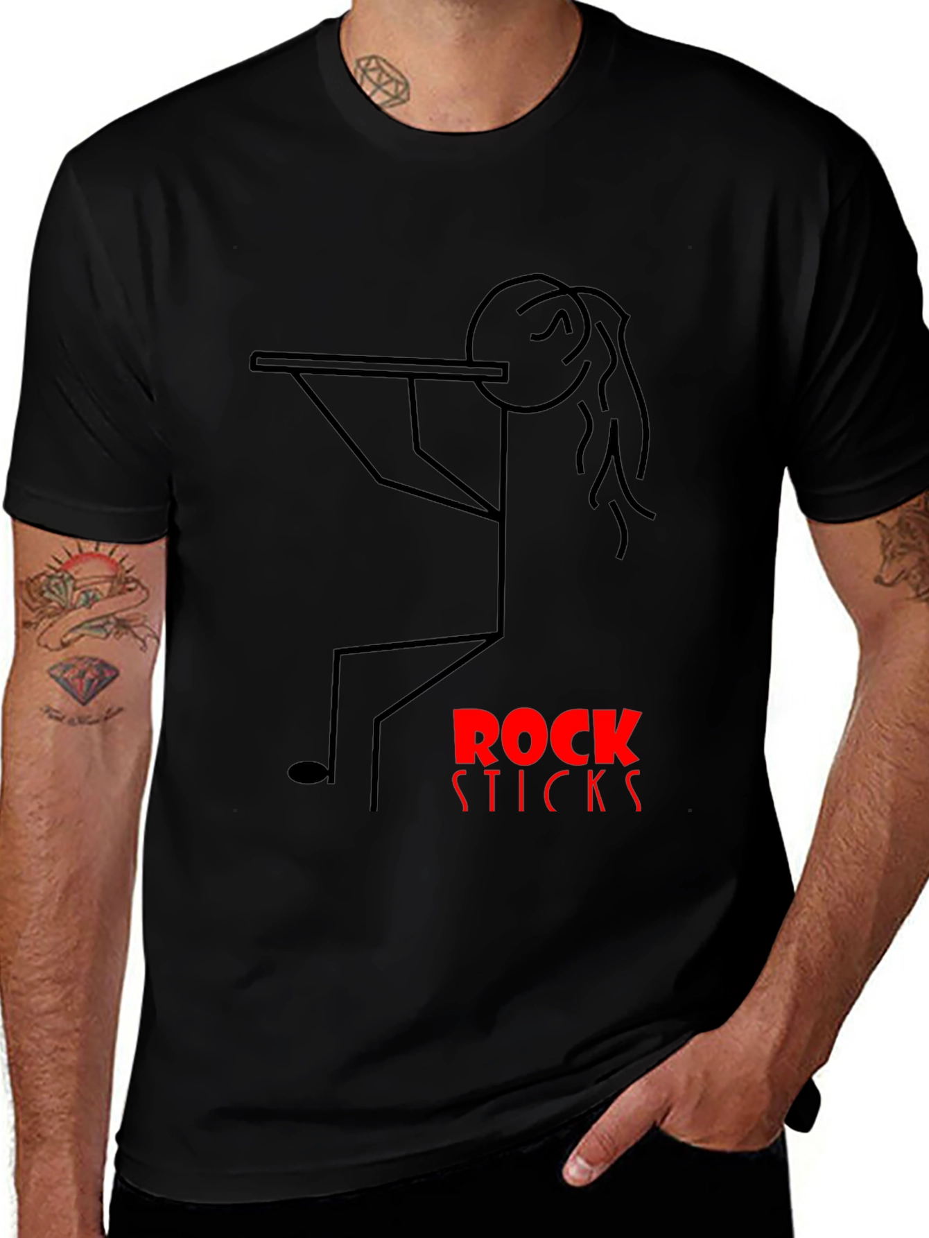 Variant 18 of Rock Sticks Graphic Tee - Black Cotton T-Shirt