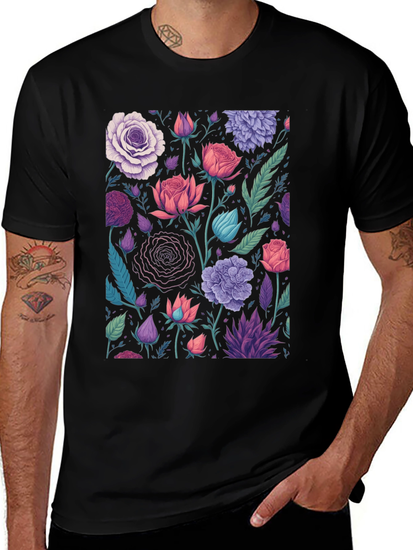 Variant 6 of Floral Print Black T-Shirt
