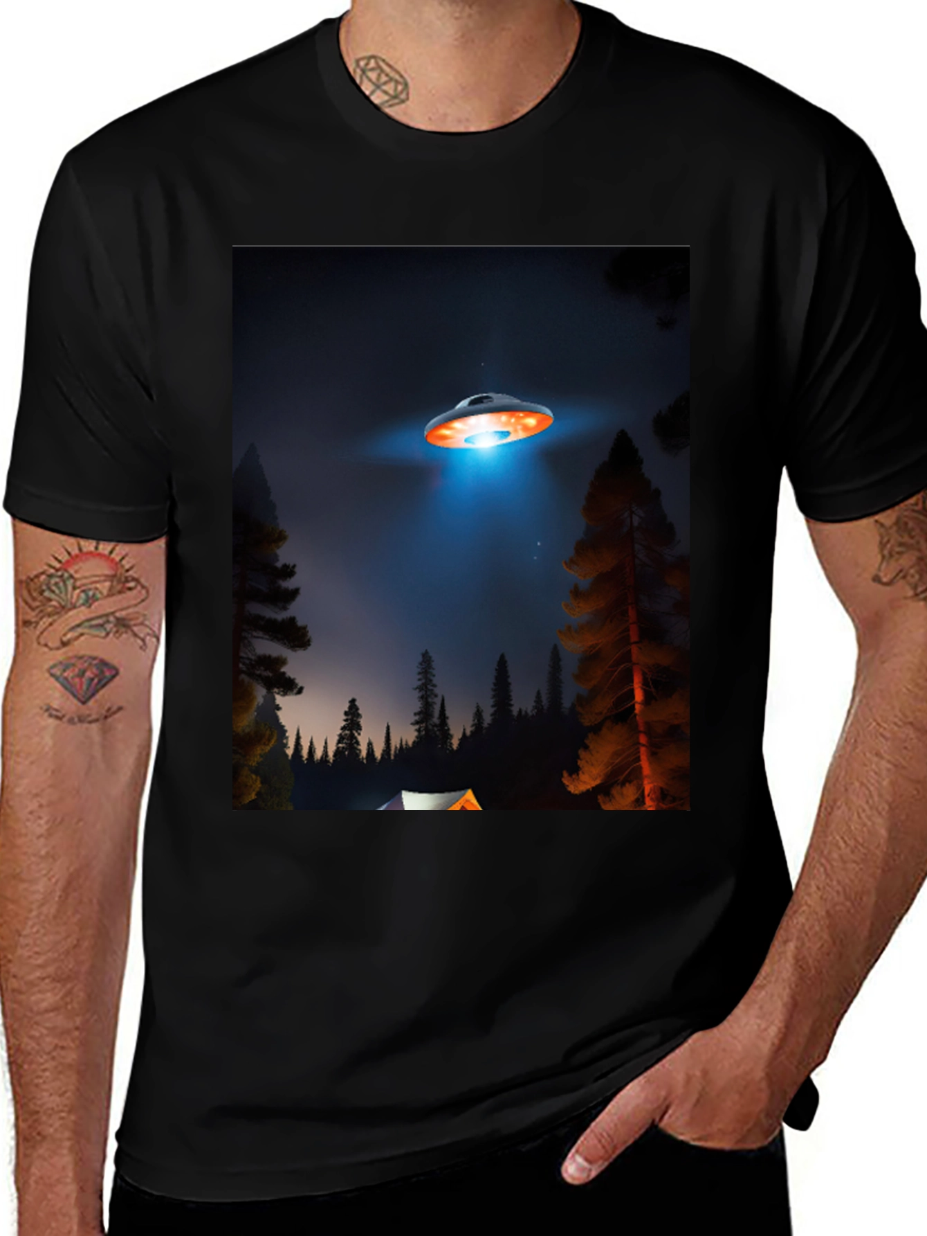 Variant 28 of UFO Camping Trip T-Shirt - Black Cotton Blend
