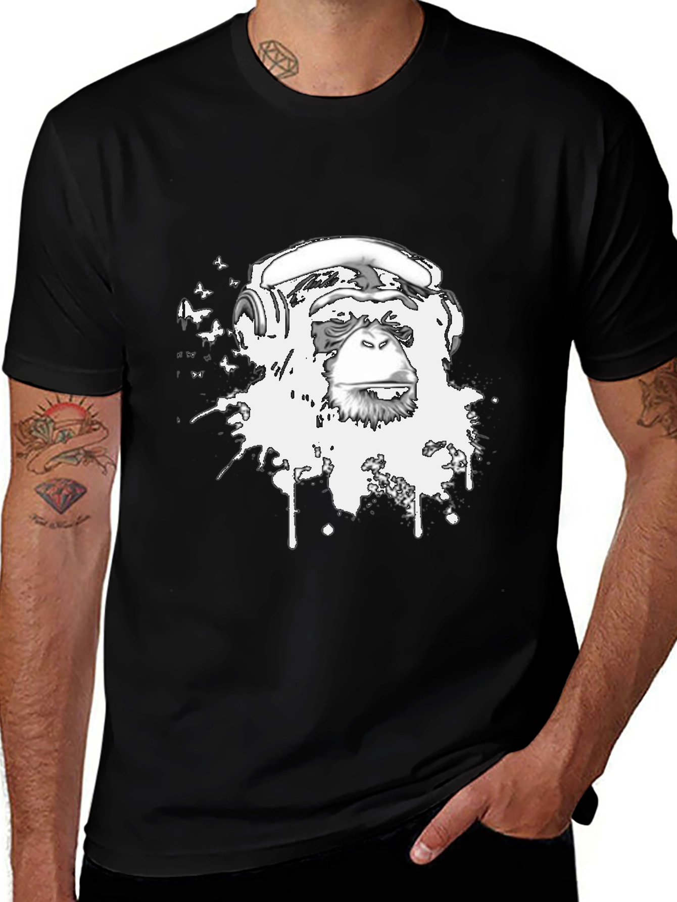 Variant 2 of Monkey DJ Graphic Tee - Black Cotton T-Shirt