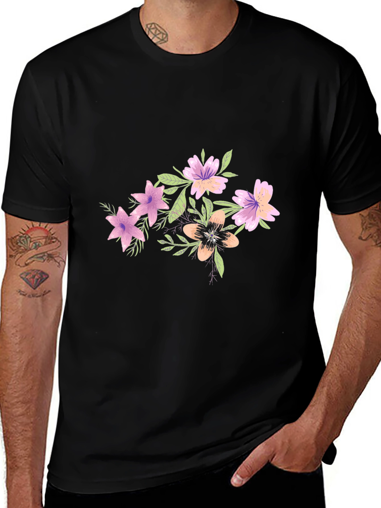 Variant 26 of Floral Graphic Tee - Black Cotton Blend