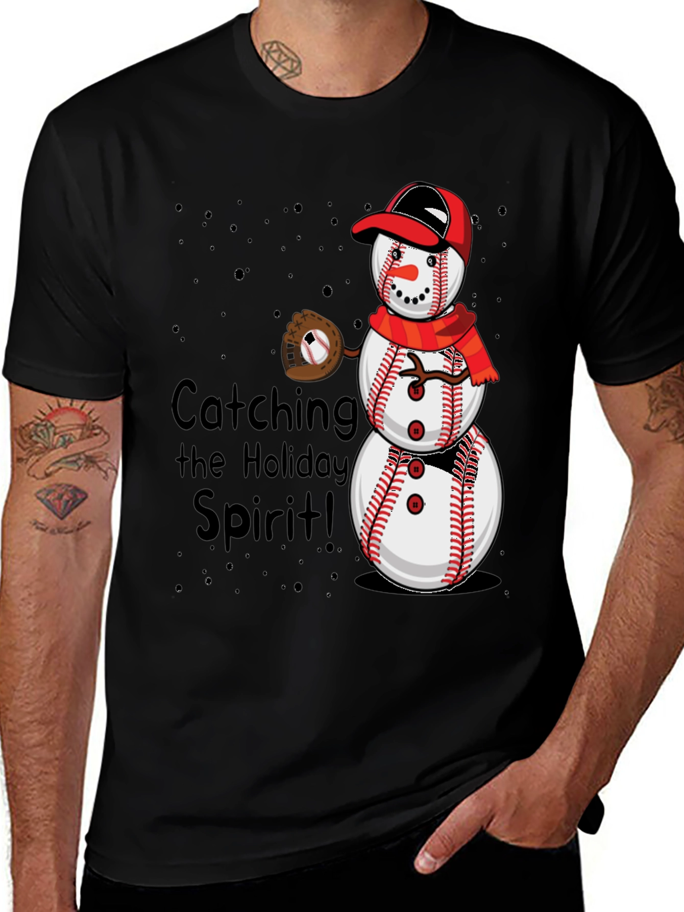 Variant 16 of Baseball Snowman Holiday T-Shirt