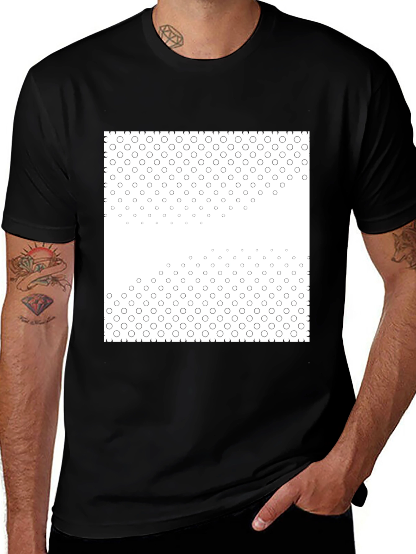 Black Black Tee with Geometric Circle Pattern main image