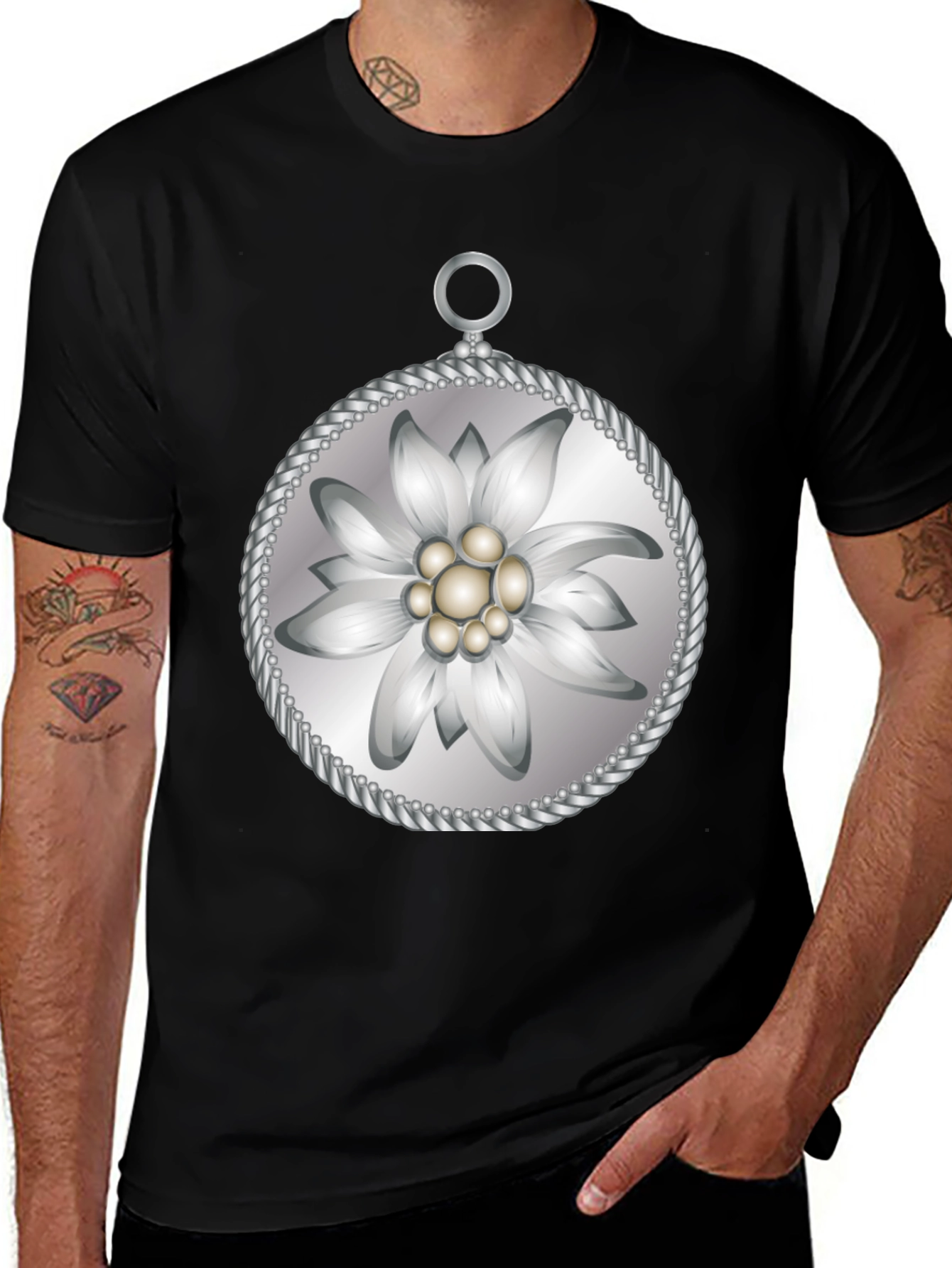 Variant 7 of Edelweiss Flower Medallion Black T-Shirt