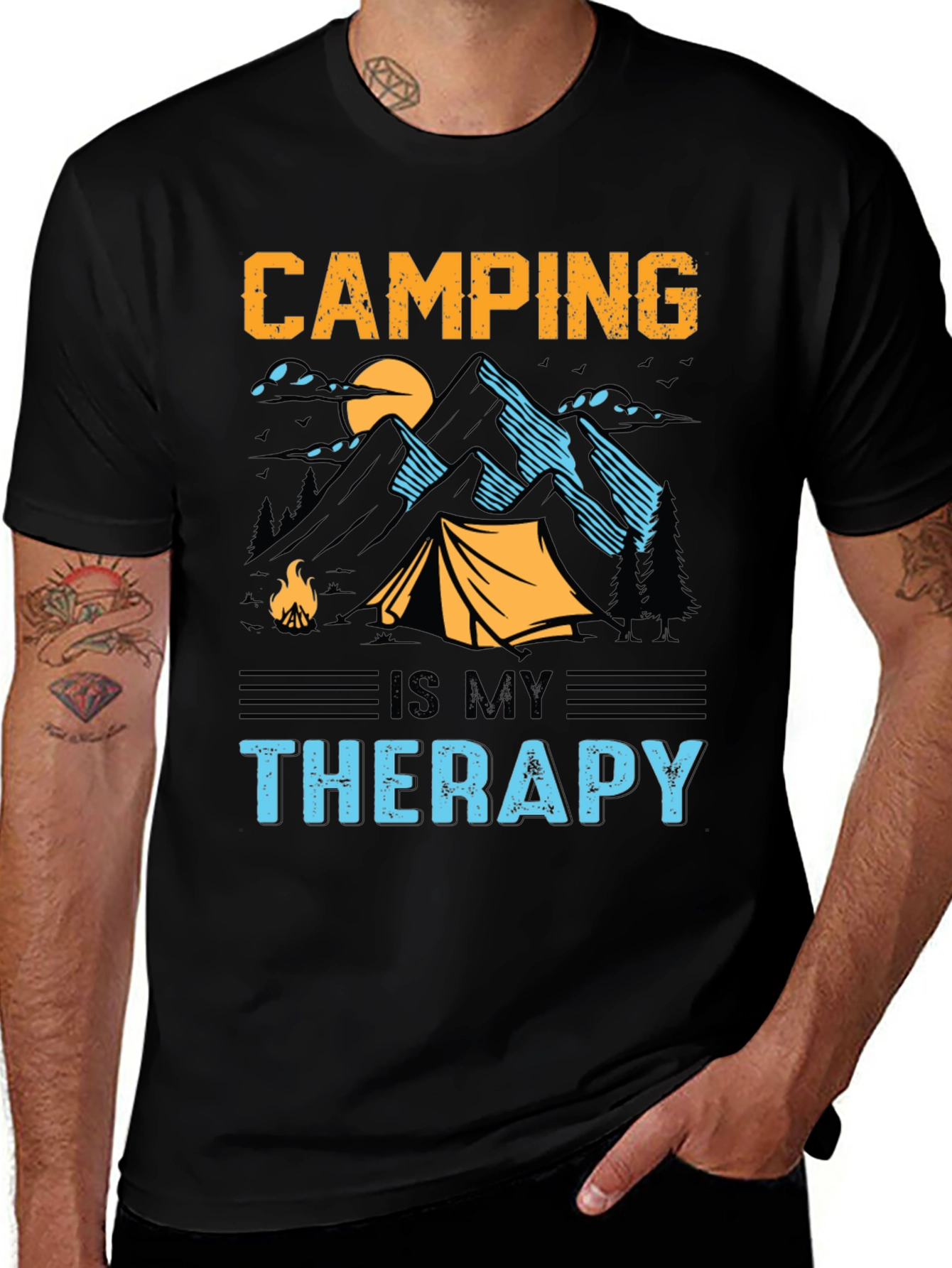 Variant 16 of Camping is My Therapy Black Graphic T-Shirt