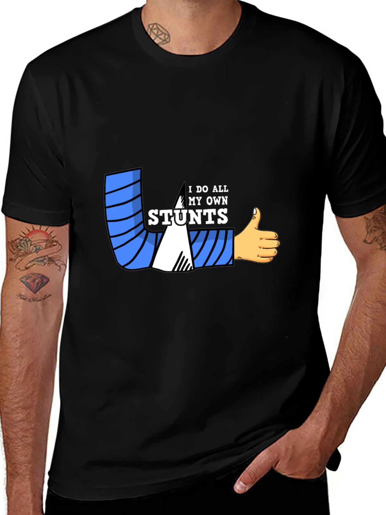 Variant 17 of I Do All My Own Stunts Black T-Shirt