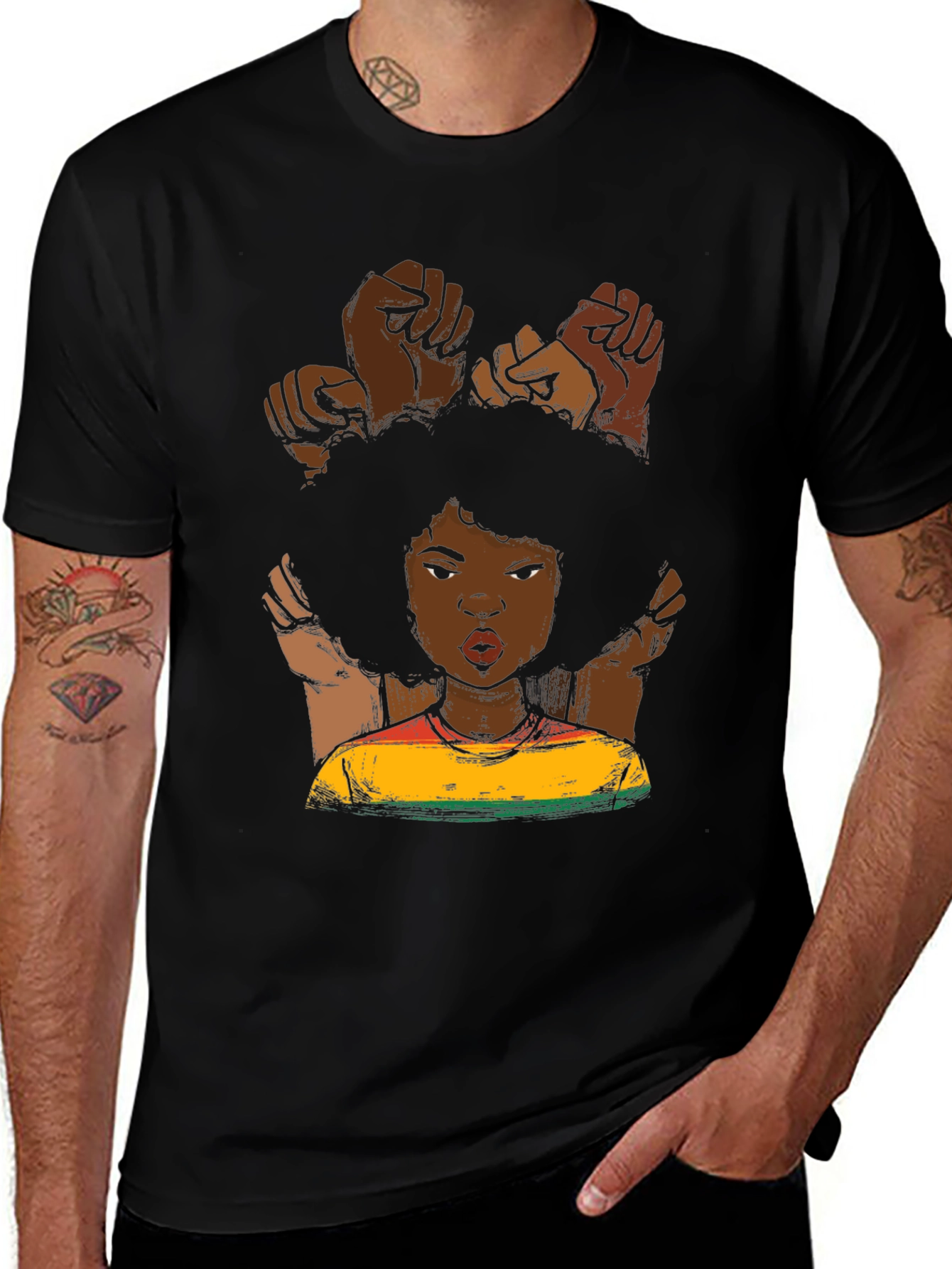 Black Power Fist Afro Woman Graphic Tee