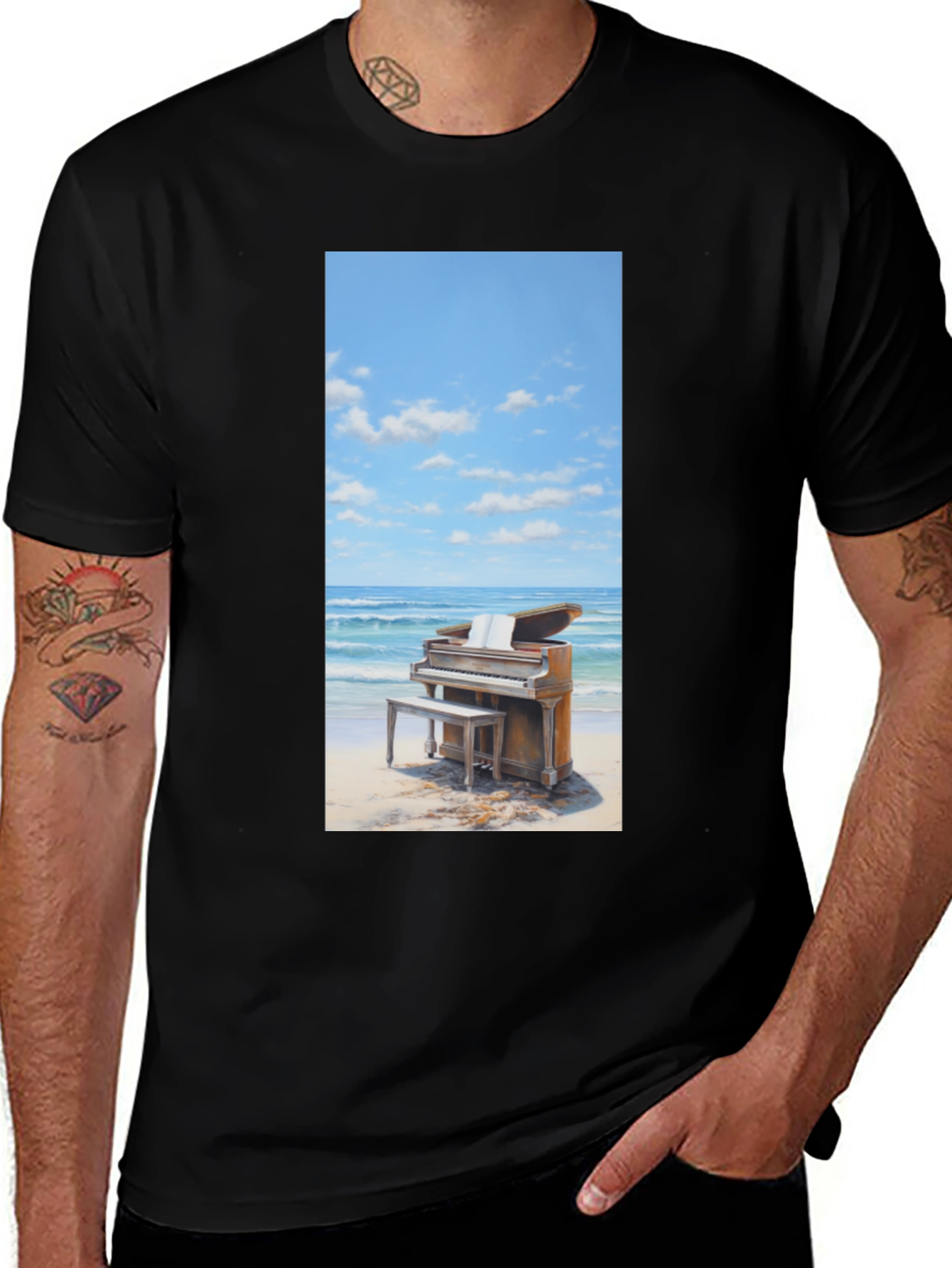 Variant 8 of Piano Beach T-Shirt - Unique Musical Tee