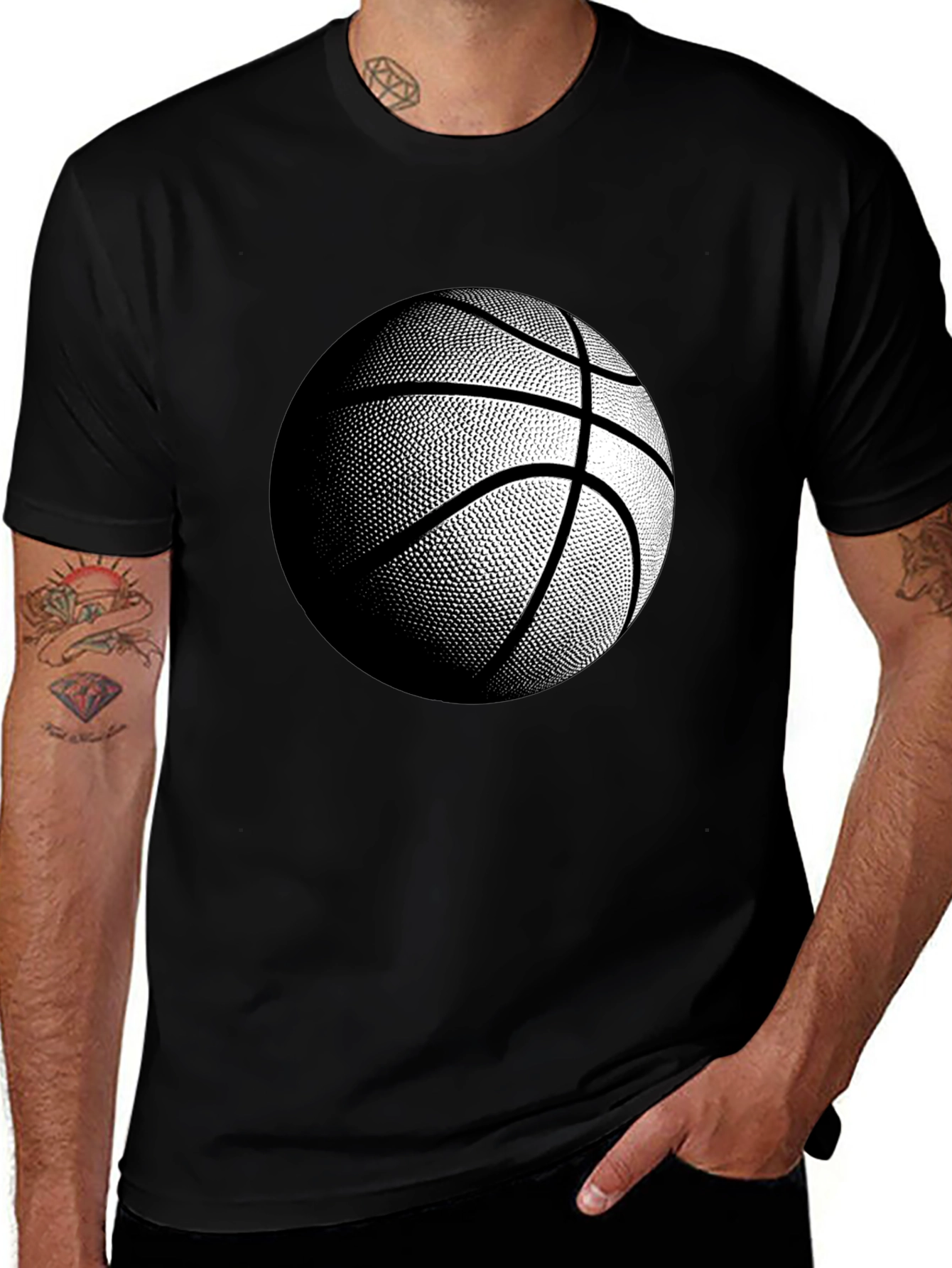 Variant 17 of Basketball Graphic Tee - Black Cotton Blend