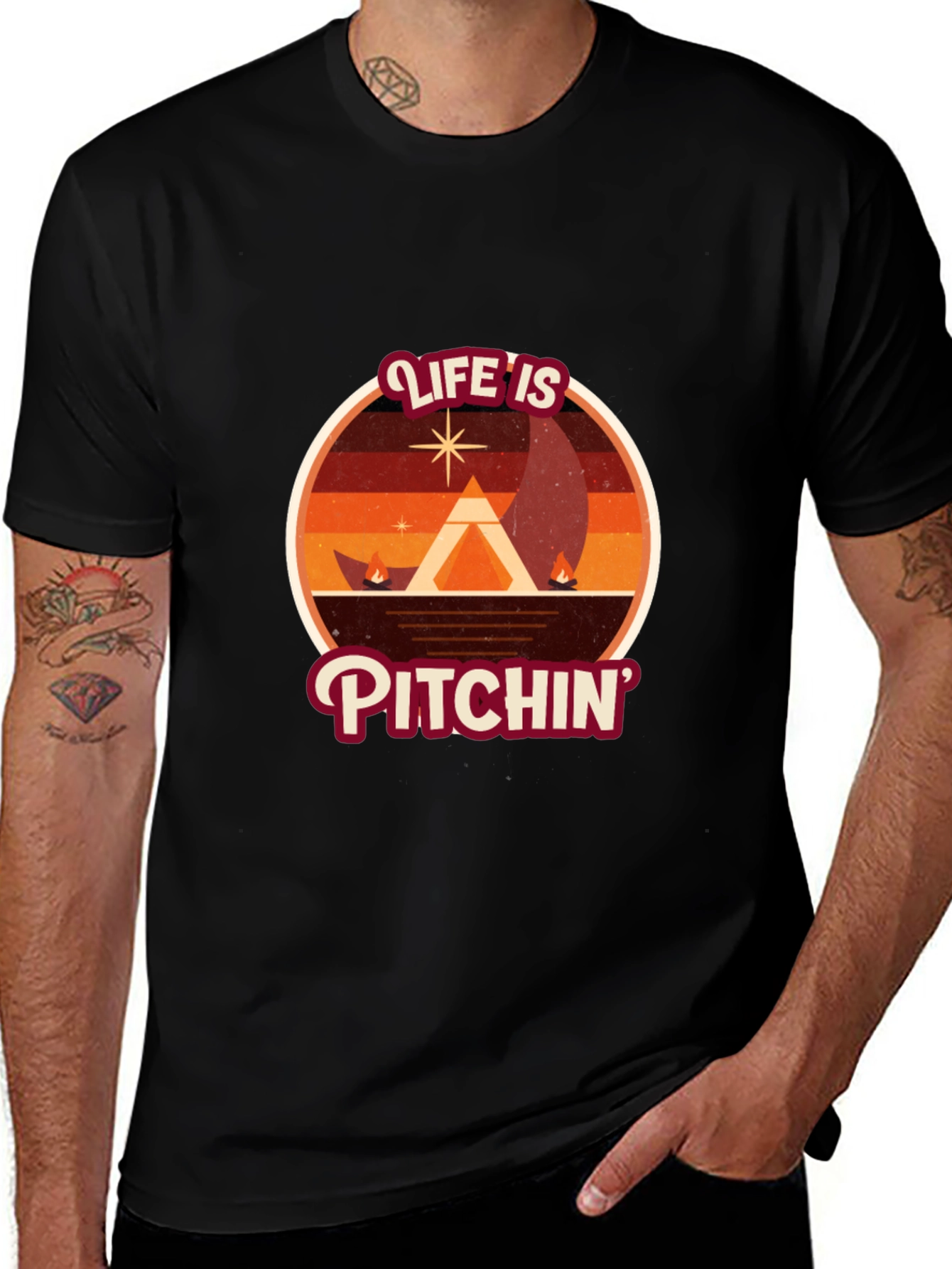 Variant 6 of Life Is Pitchin' Camping Graphic Tee - Black