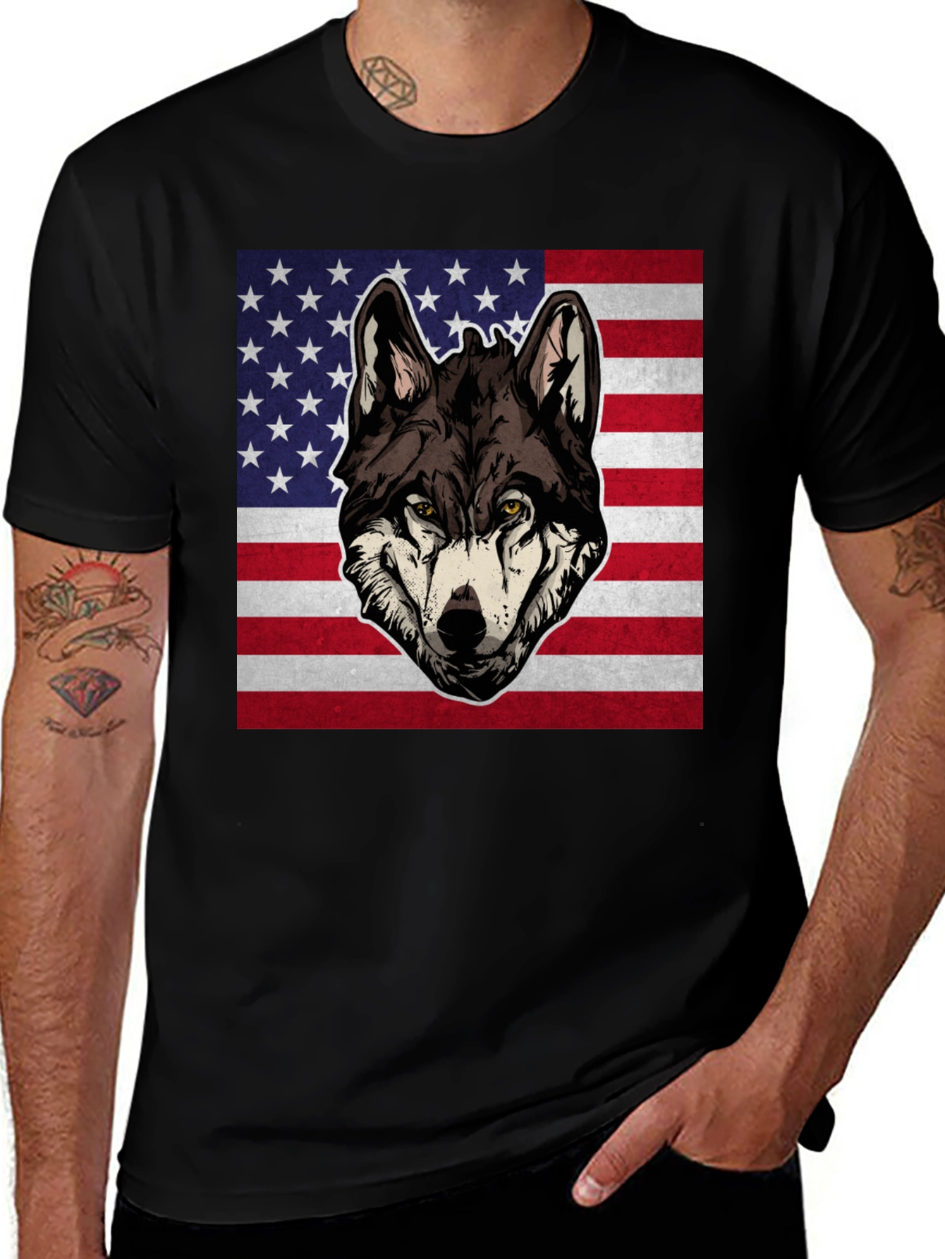 Variant 17 of Wolf USA Flag Graphic T-Shirt - Patriotic Style