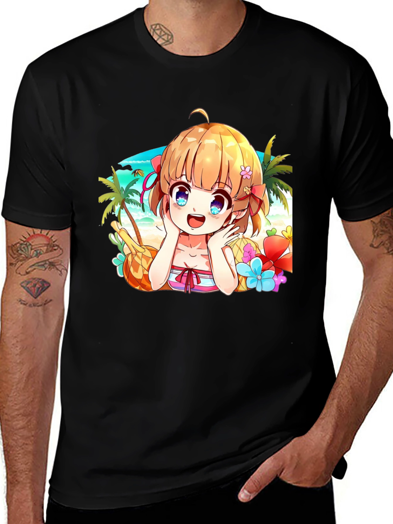 Variant 9 of Anime Girl Beach Scene Black T-Shirt