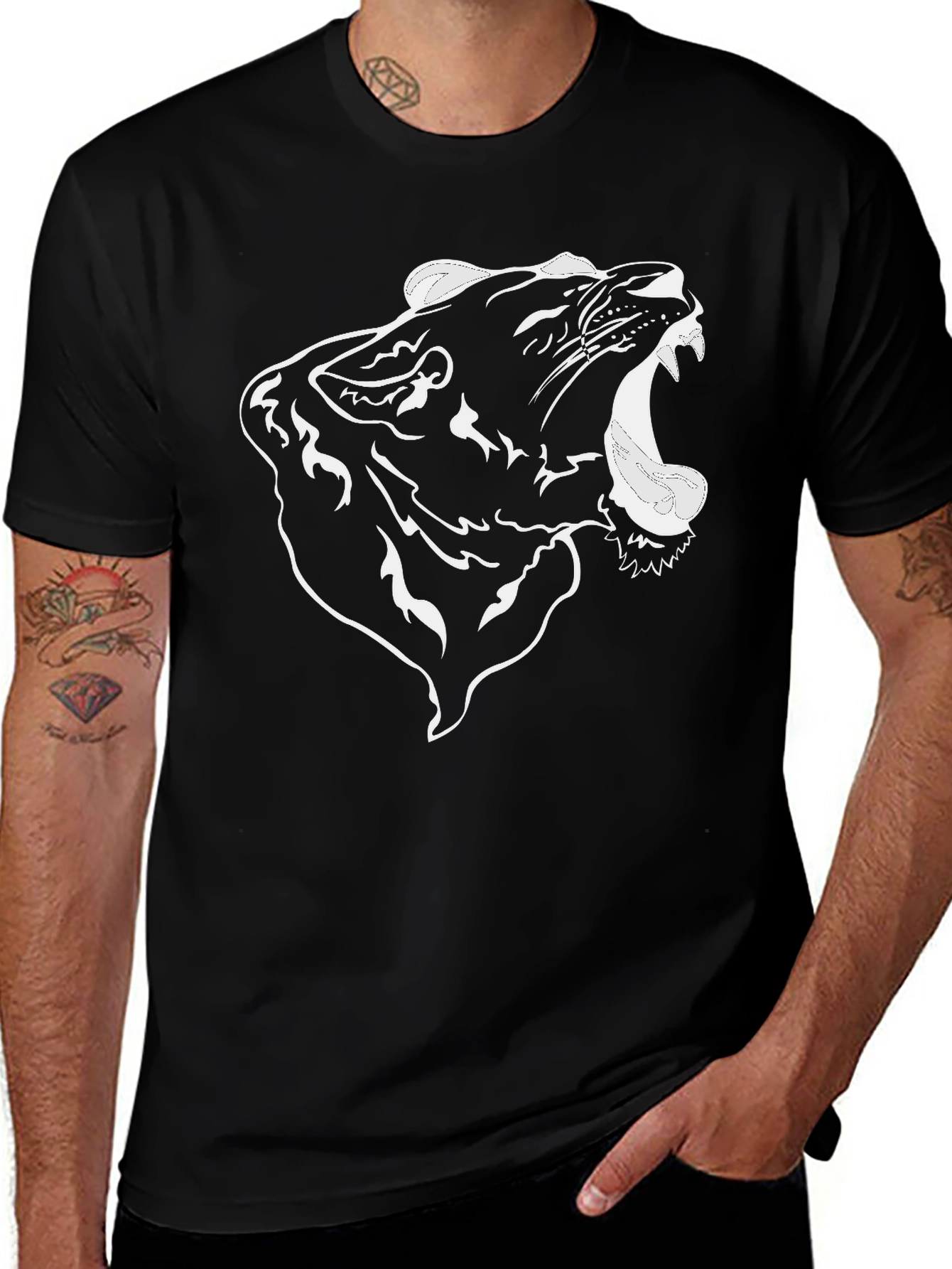 Variant 20 of Bold Black Tee with Roaring Tiger Graphic