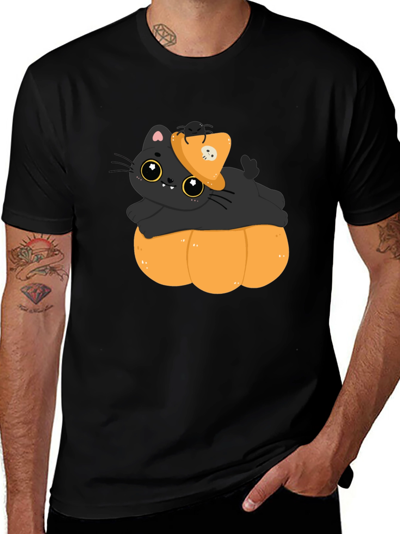 Cute Cat on Pumpkin Halloween T-Shirt