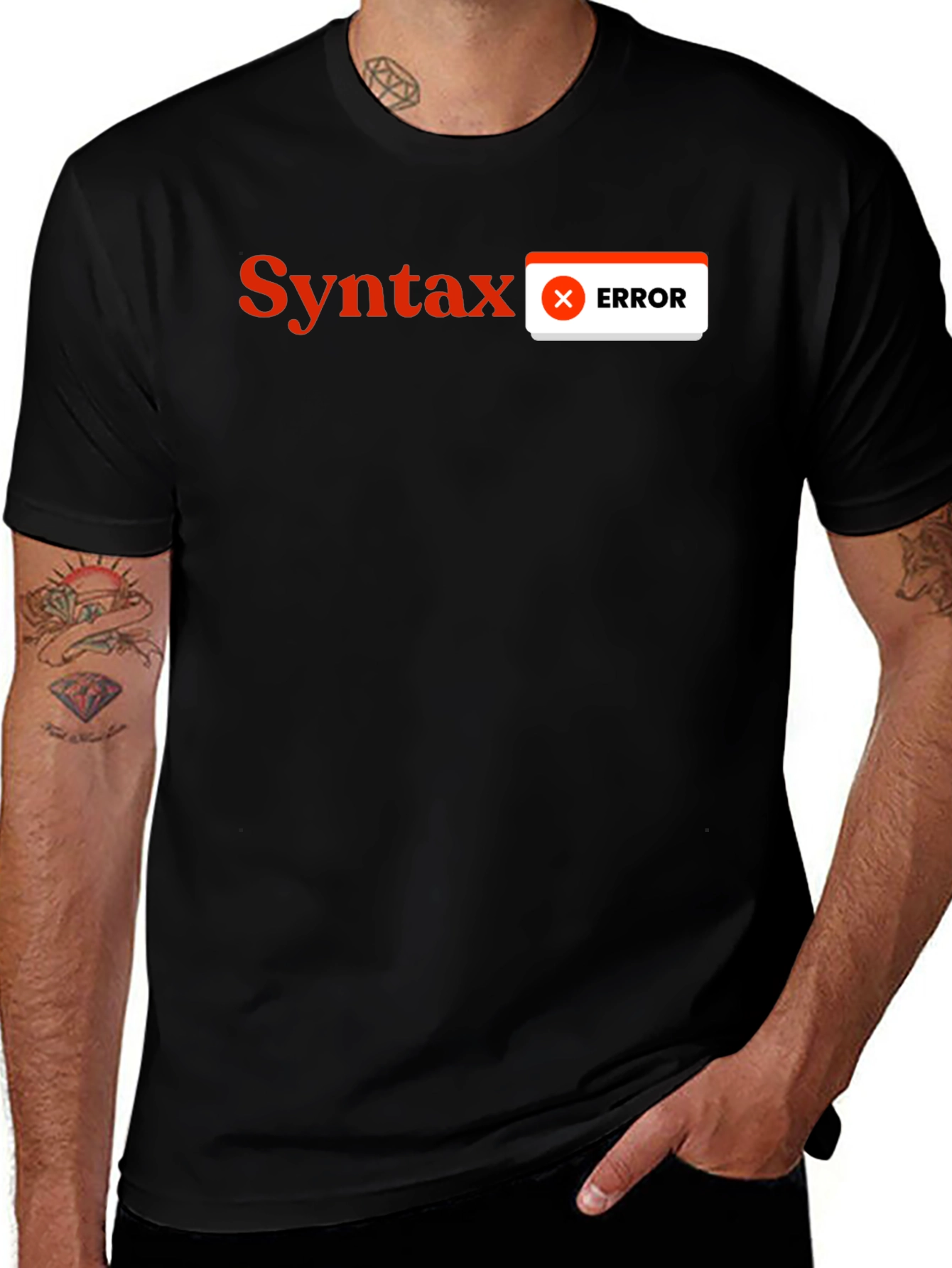 Variant 29 of Syntax Error Funny Coder T-Shirt - Black