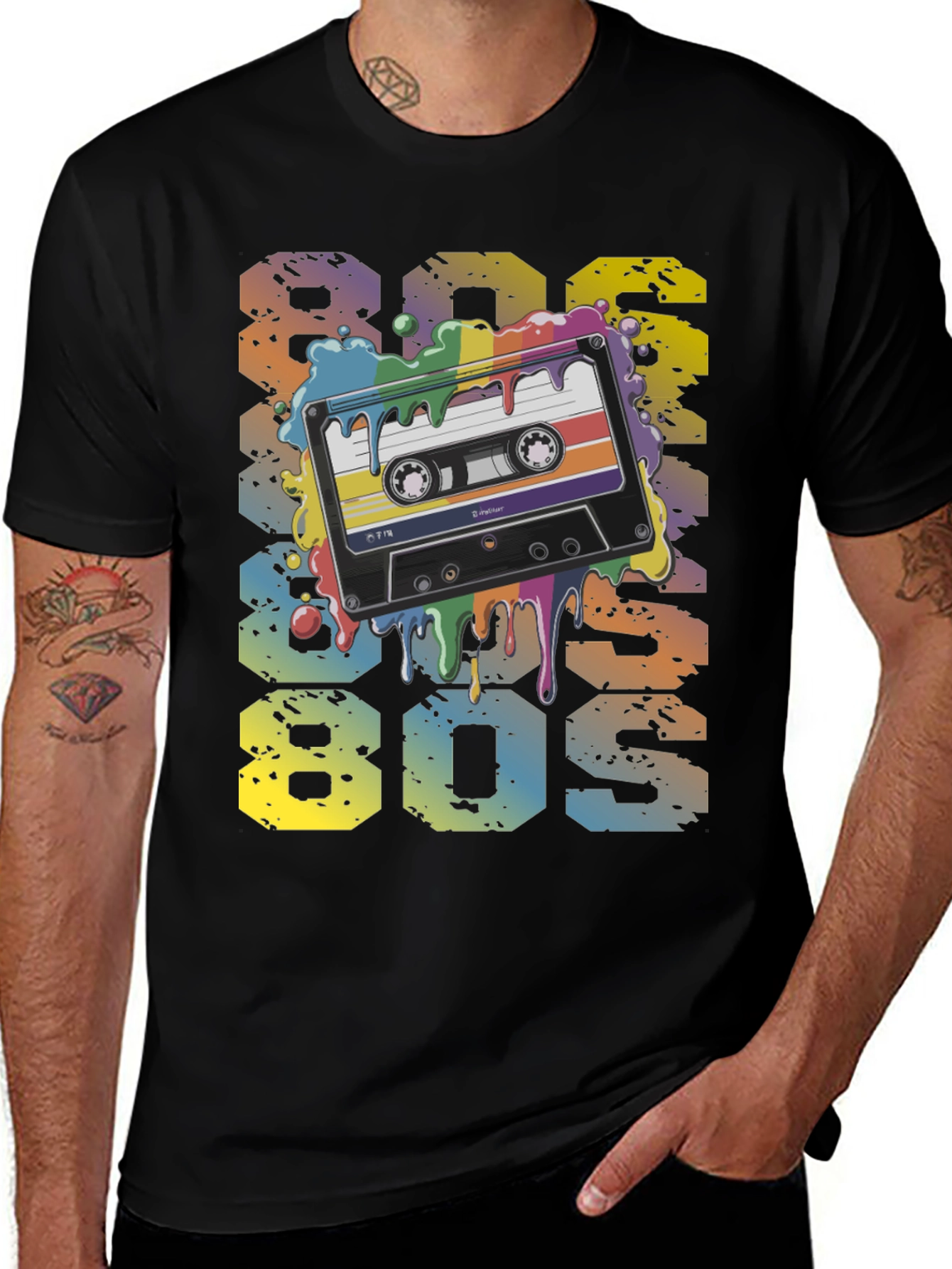 Black Retro 80s Cassette Tape Graphic T-Shirt main image