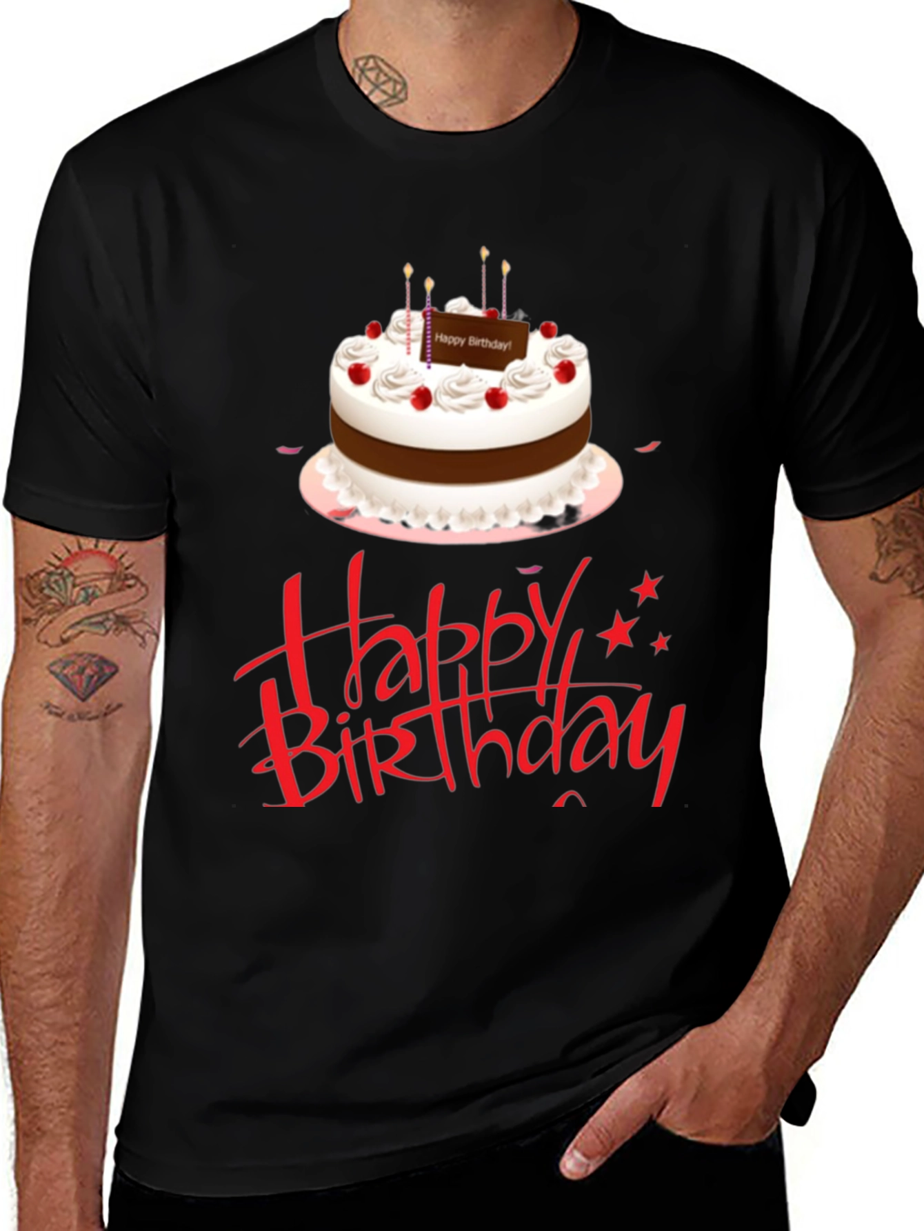 Variant 21 of Birthday Cake Graphic Tee - Unisex Black T-Shirt
