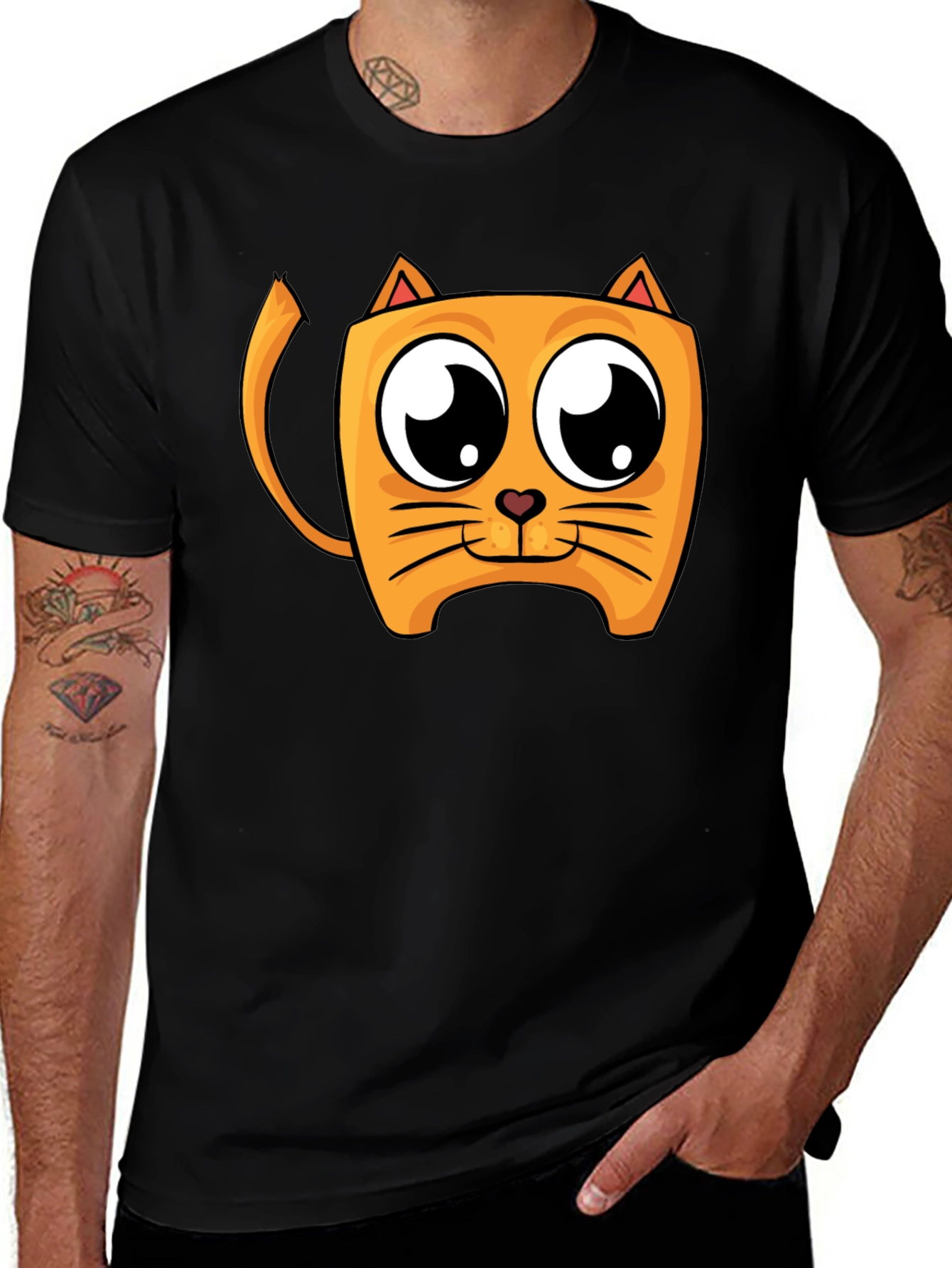 Cartoon Cat Graphic Black T-Shirt