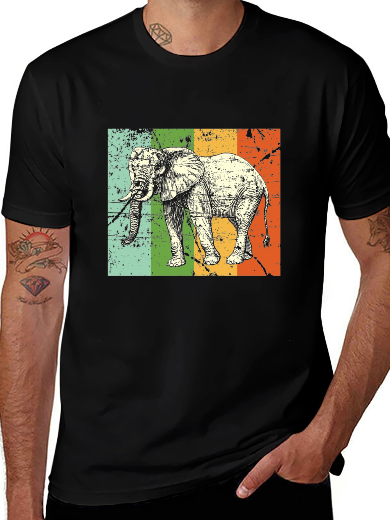 Variant 19 of Retro Elephant Graphic Tee - Black