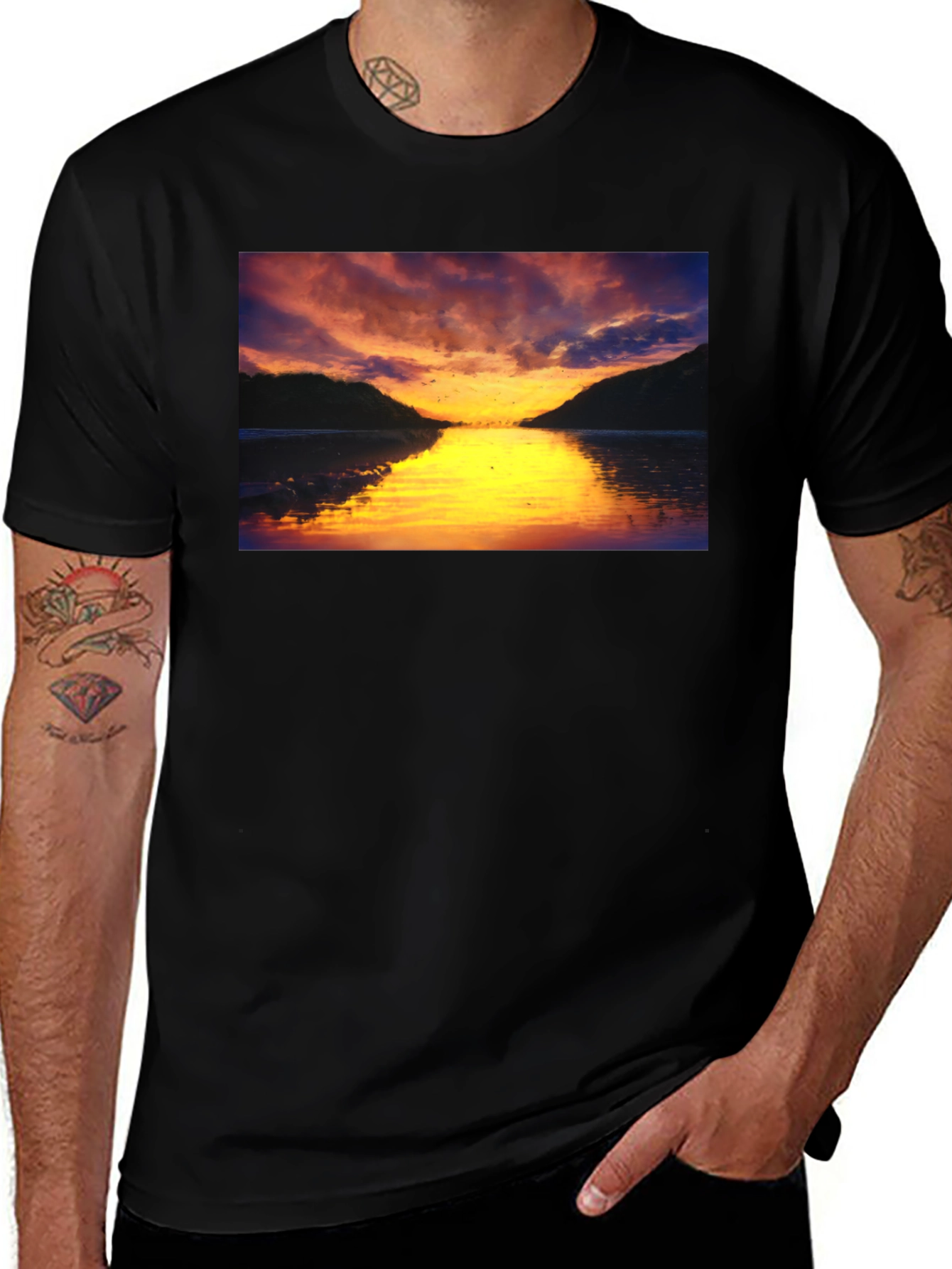 Variant 26 of Sunset Lake Black T-Shirt