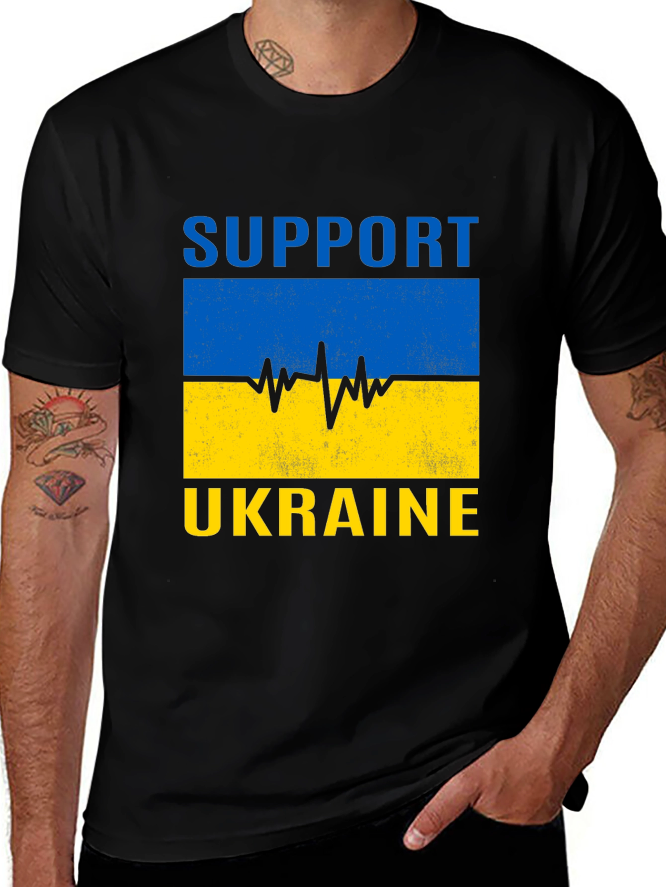 Support Ukraine T-Shirt, Black Crew Neck Tee